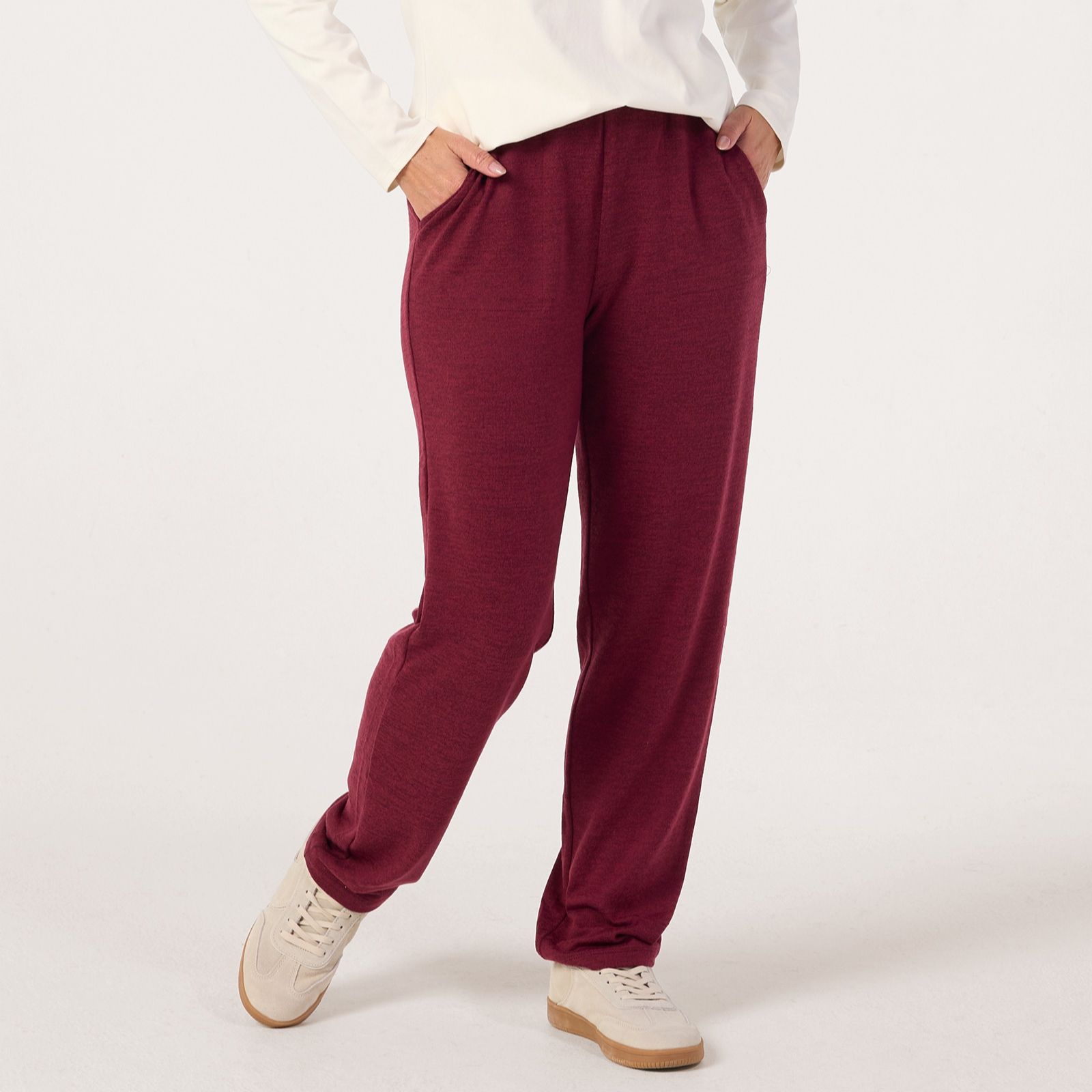 Denim & Co Pull On Knit Straight Leg Trousers With Pockets Petite