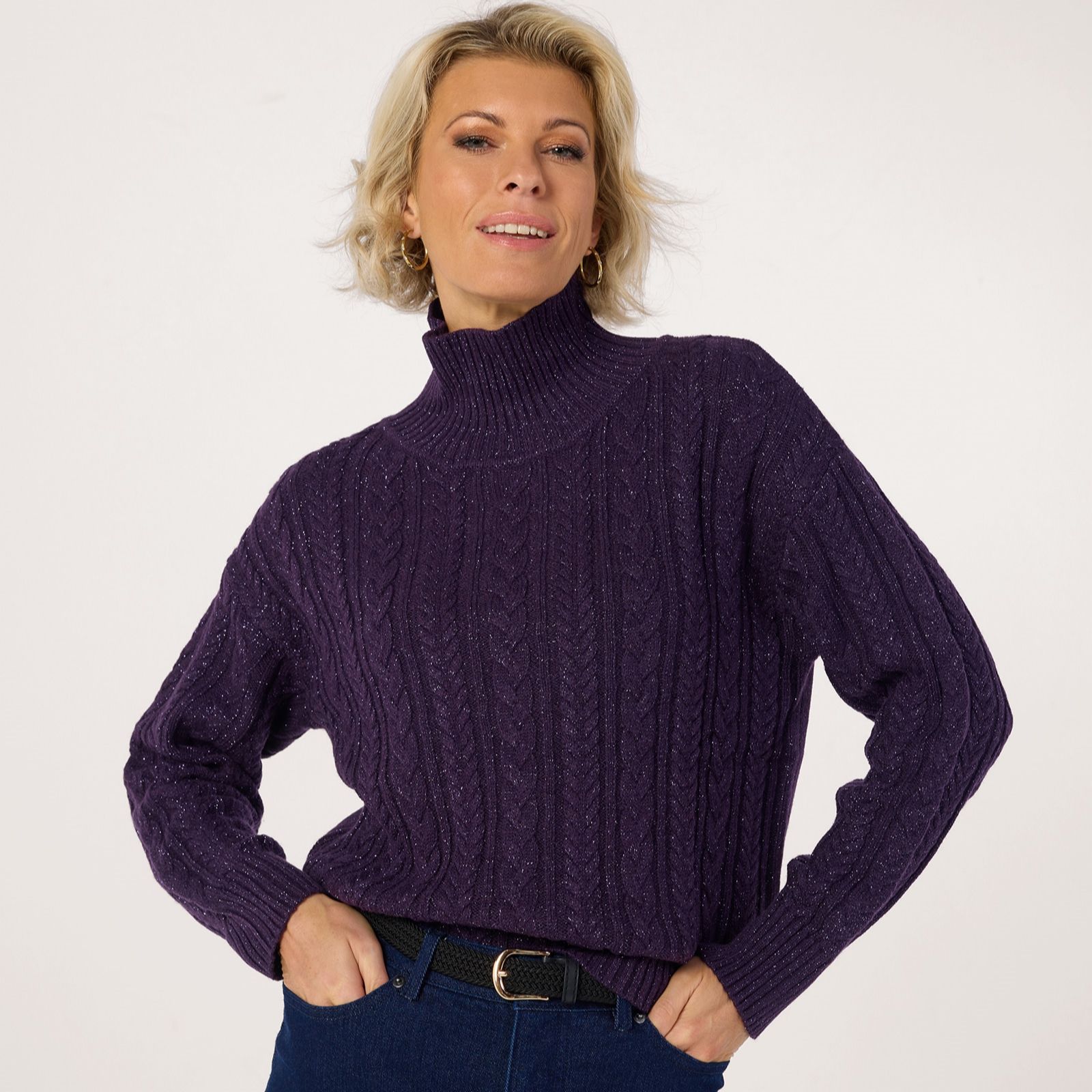 Ruth Langsford Funnel Neck Lurex Cable Detail Jumper