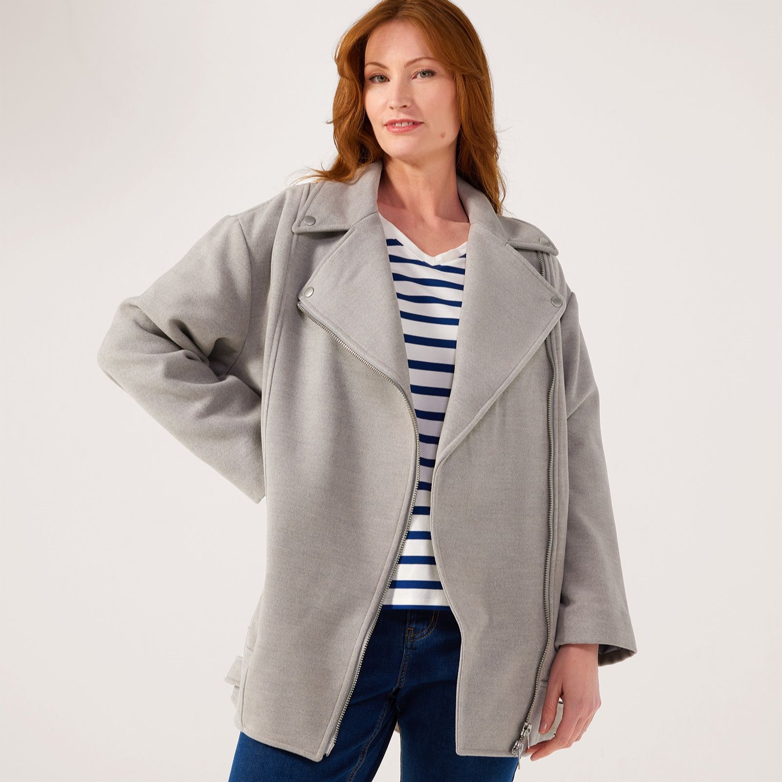 MarlaWynne Collection Melton Feel Zip Aviator Jacket