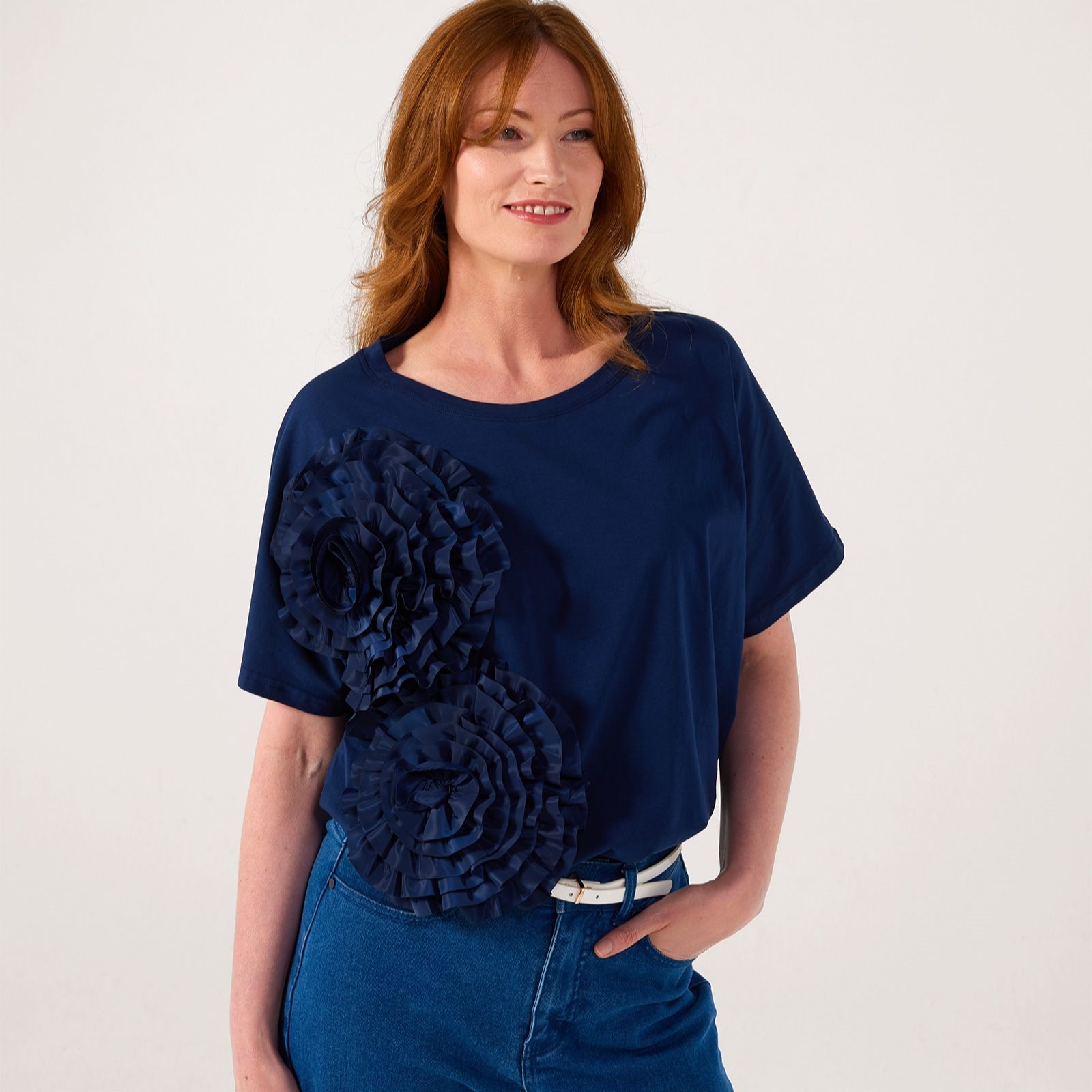 Frank Usher Jersey Top With Applique Flowers