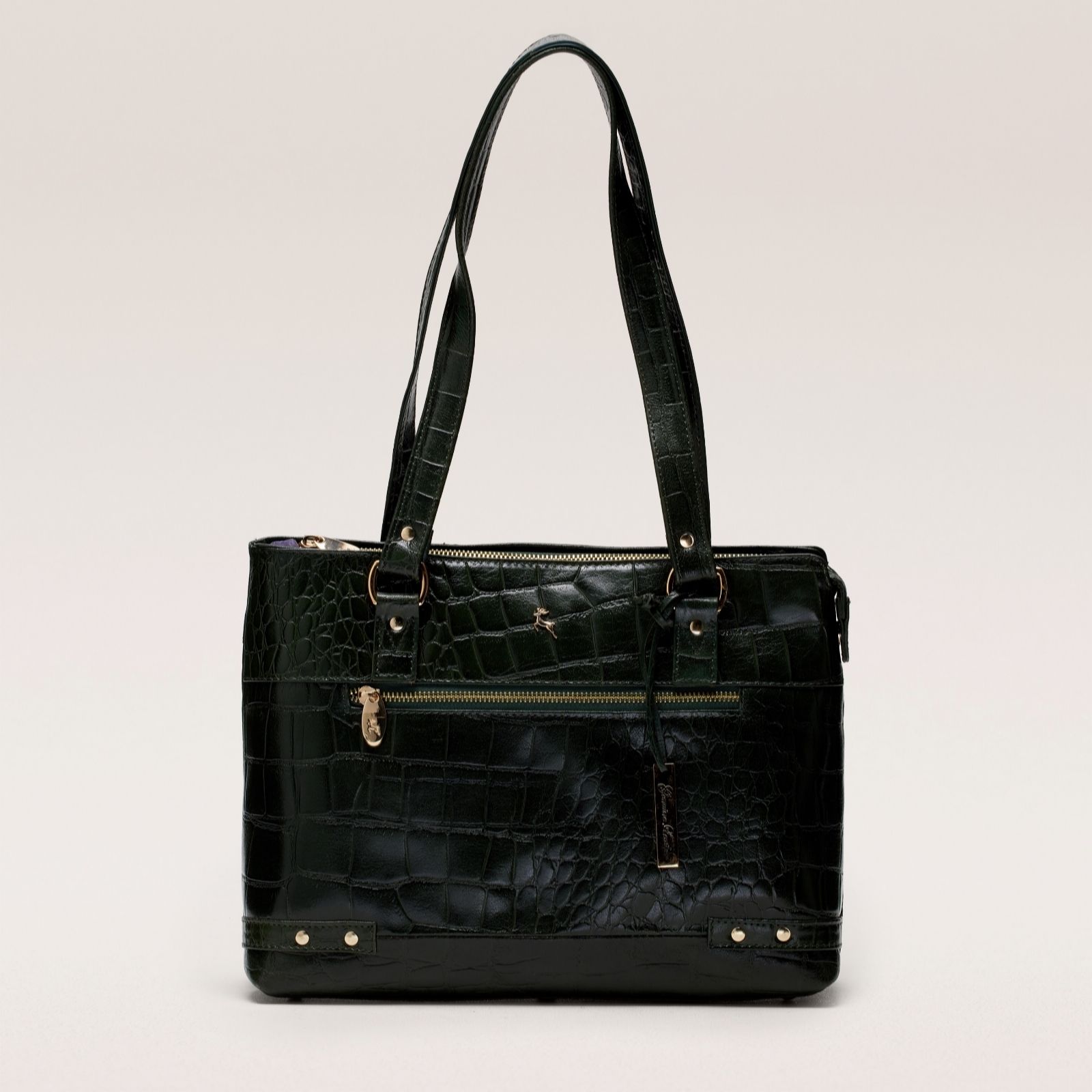 Outlet Ashwood Leather Croc Medium Shoulder Bag