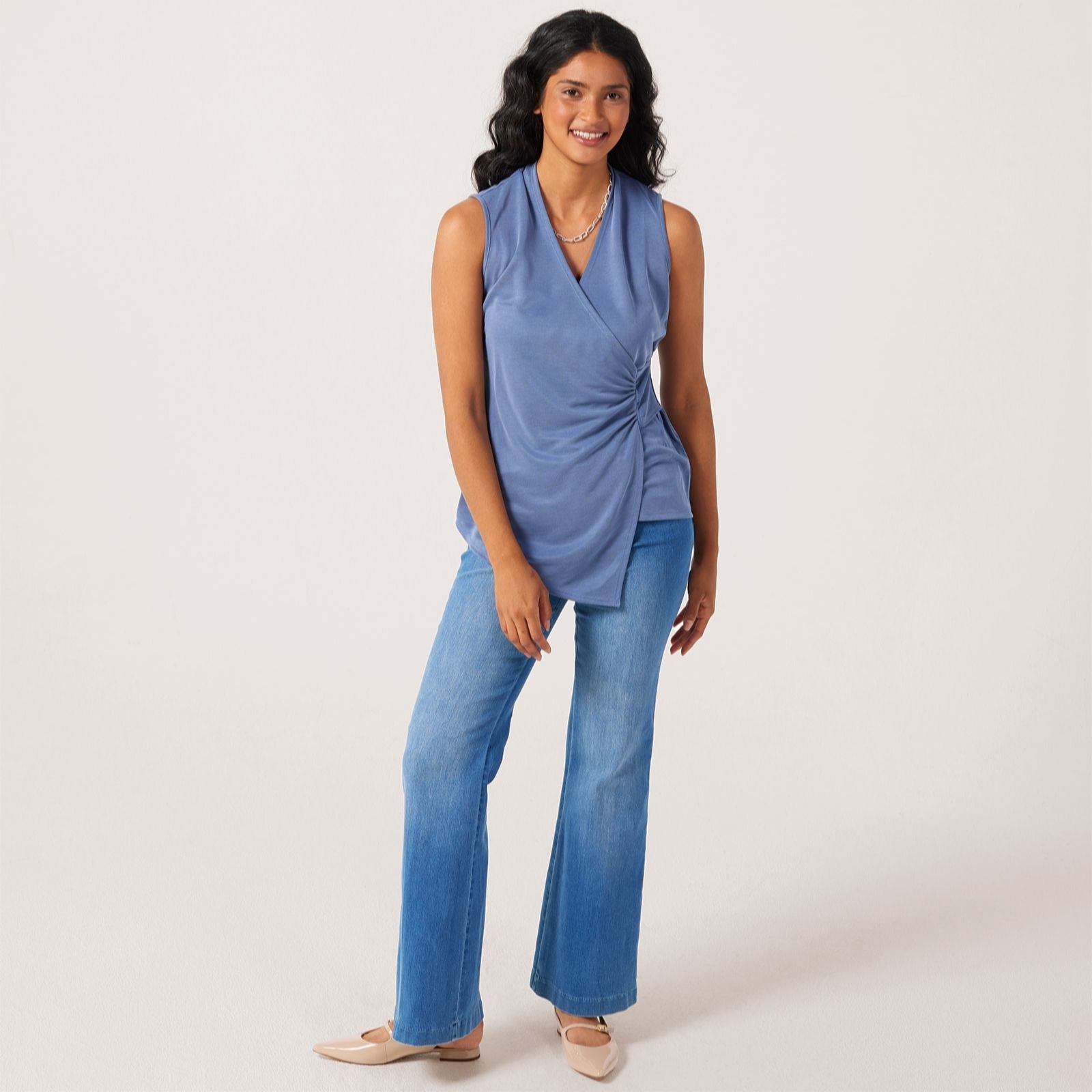 MarlaWynne Collection Light Faux Suede Jersey Twist Waist Top