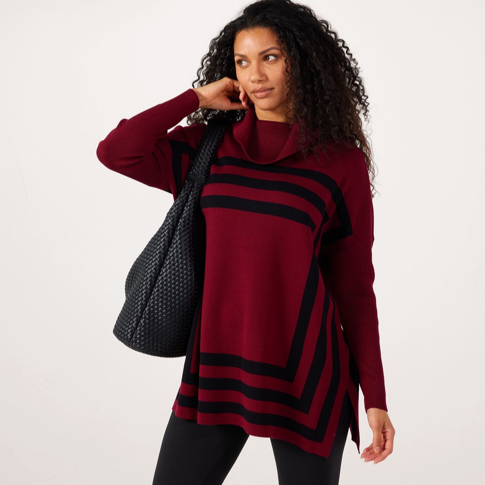Nina Leonard Cowl Neck Boxy Knit Jumper With Side Slits