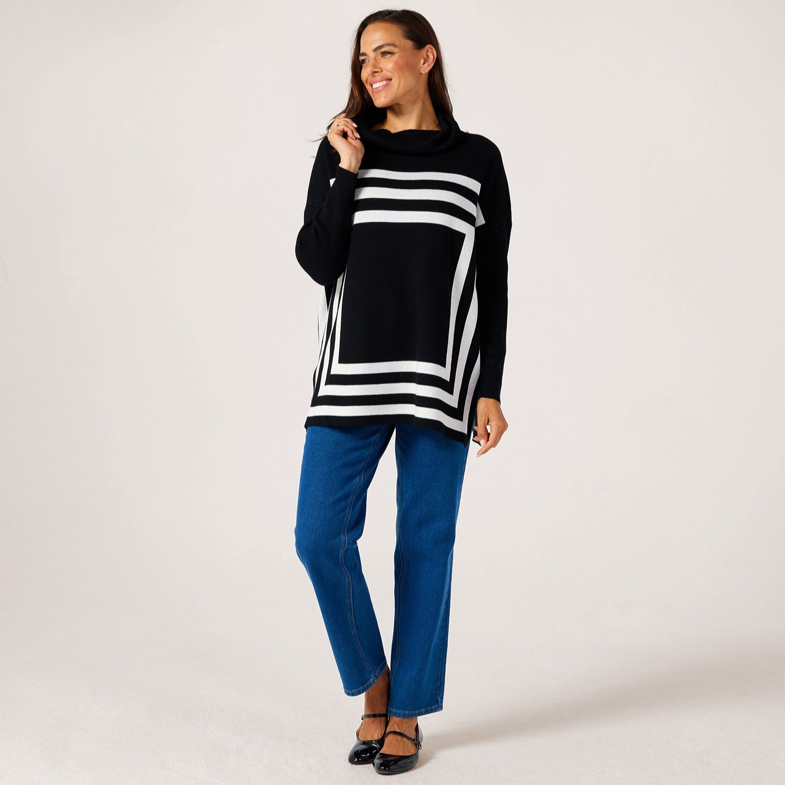 Nina Leonard Cowl Neck Boxy Knit Jumper With Side Slits