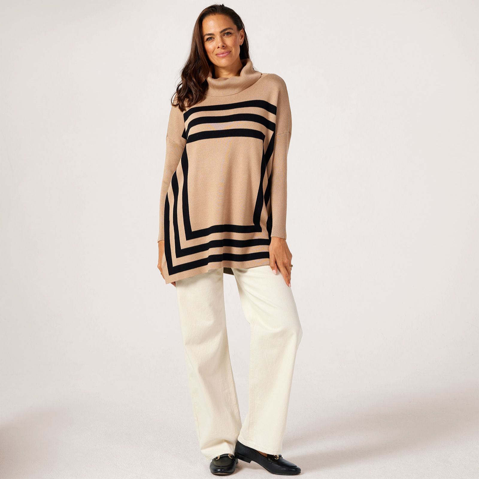 Nina Leonard Cowl Neck Boxy Knit Jumper With Side Slits