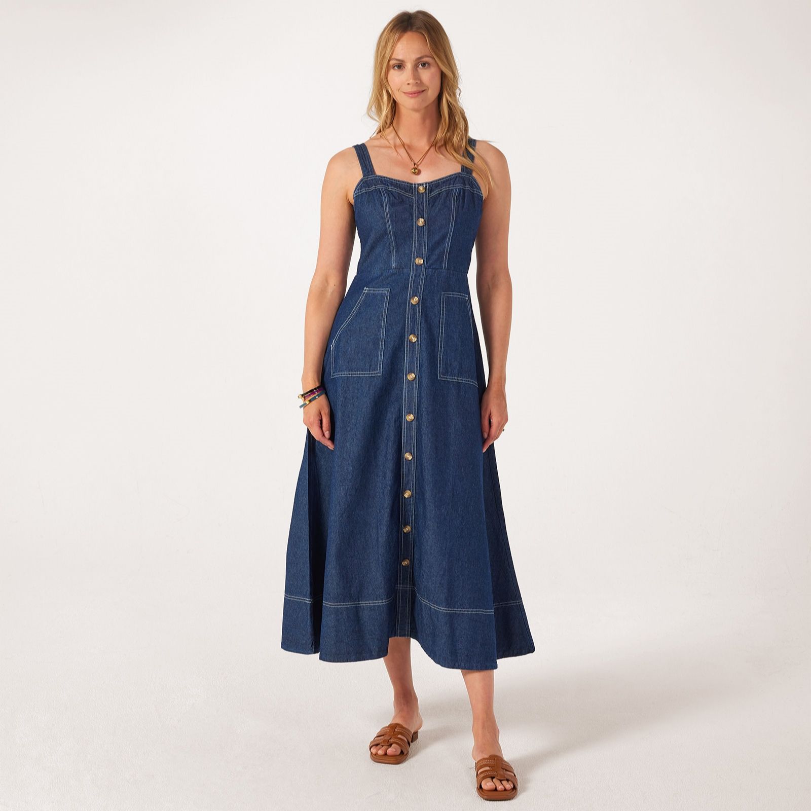 Izabel London Fit & Flare Contrast Stitch Denim Dress