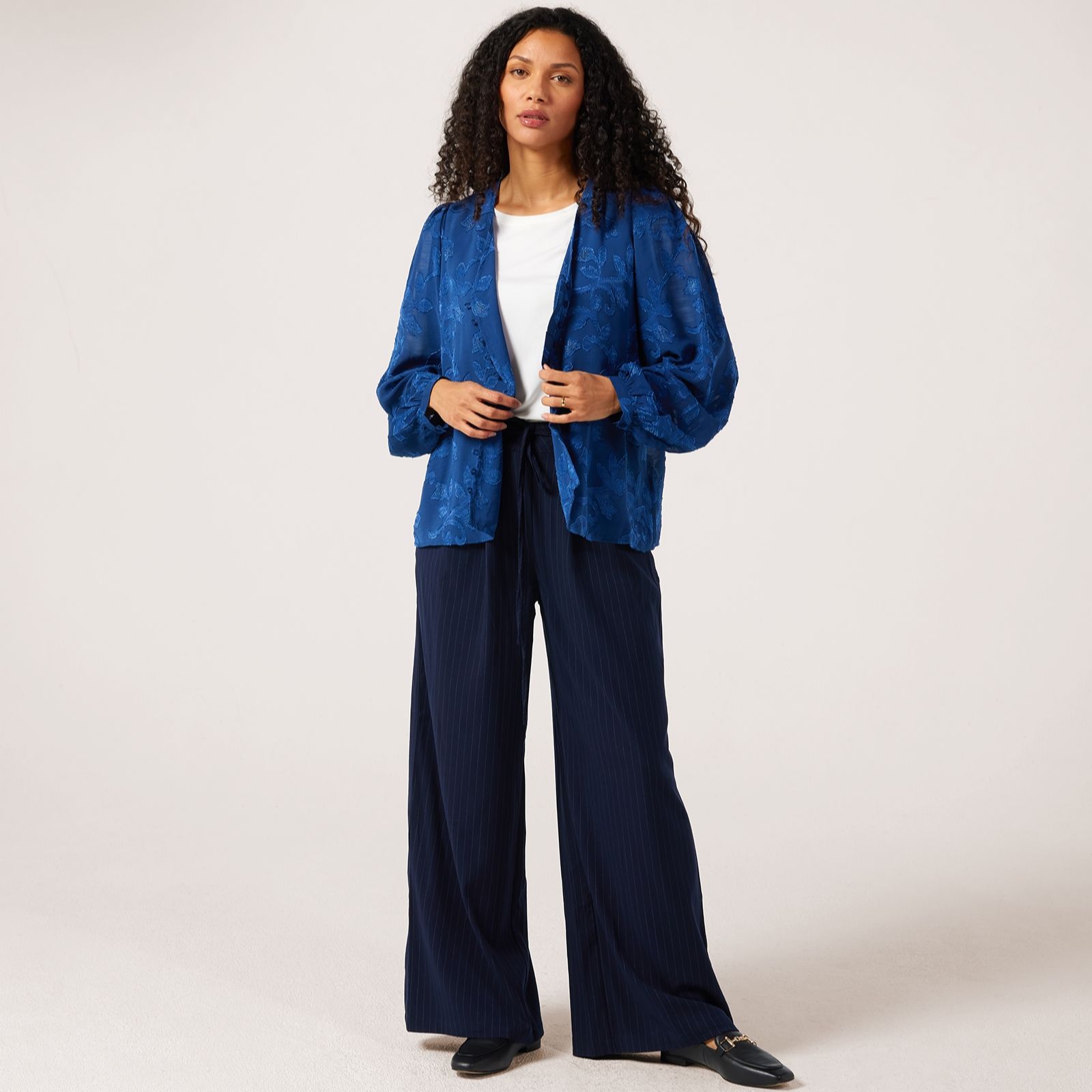 Apricot Jacquard Balloon Sleeve Blouse