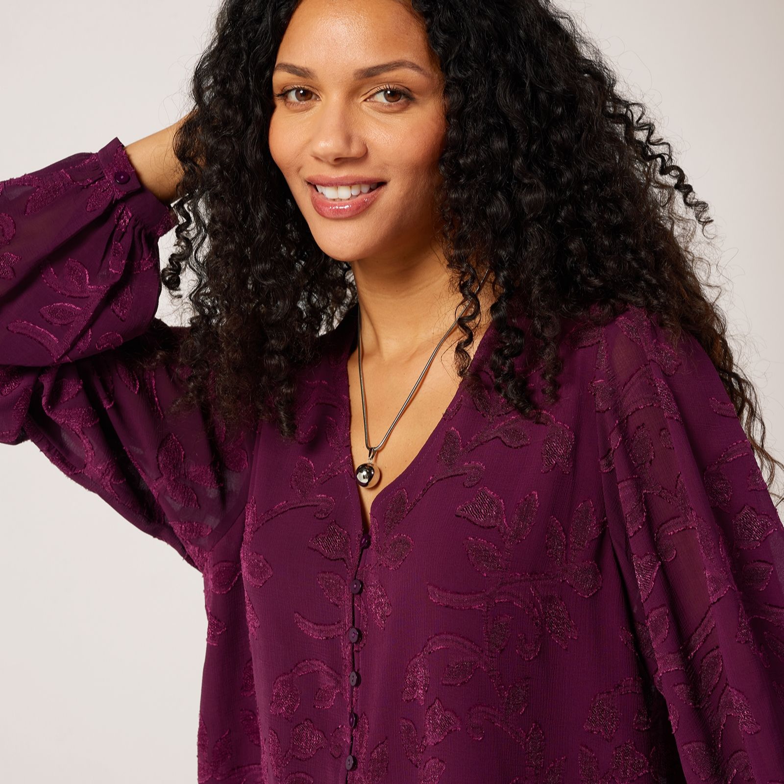Apricot Jacquard Balloon Sleeve Blouse