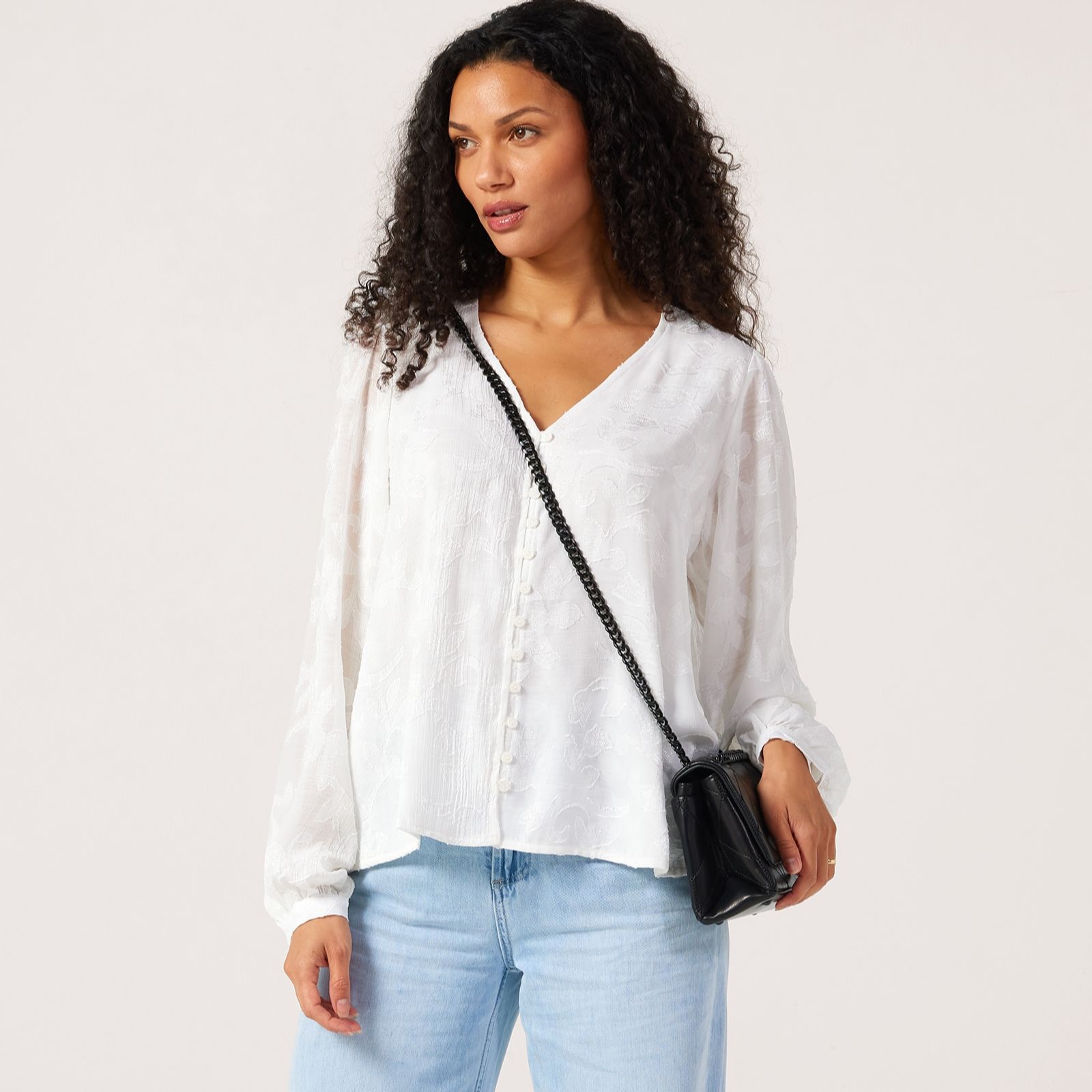 Apricot Jacquard Balloon Sleeve Blouse