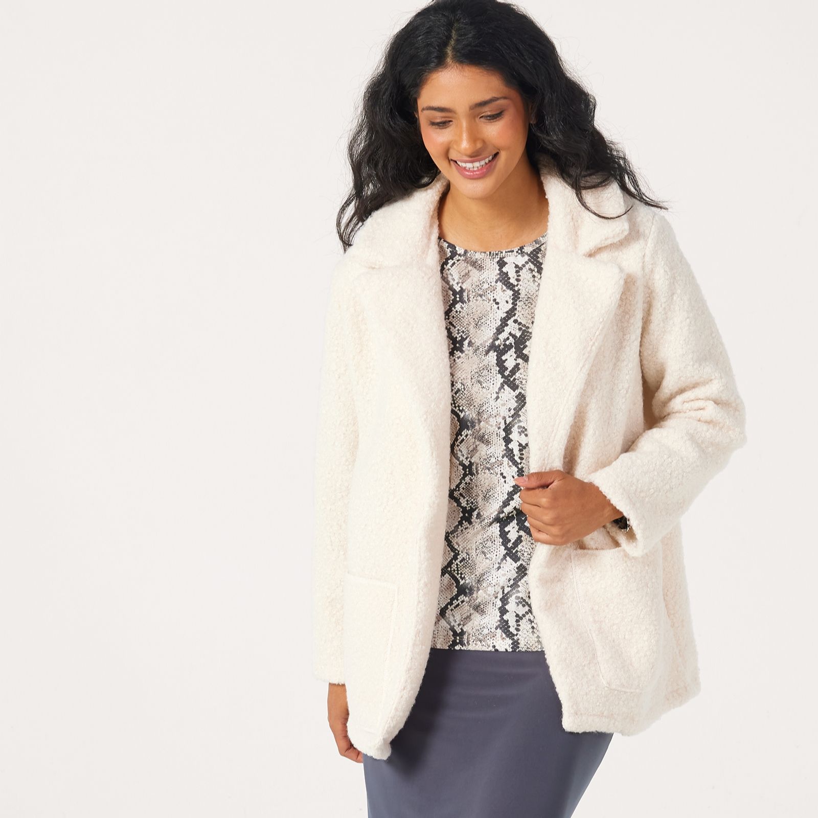 Kim & Co Poodle Cloth Lightweight Coat with Pockets