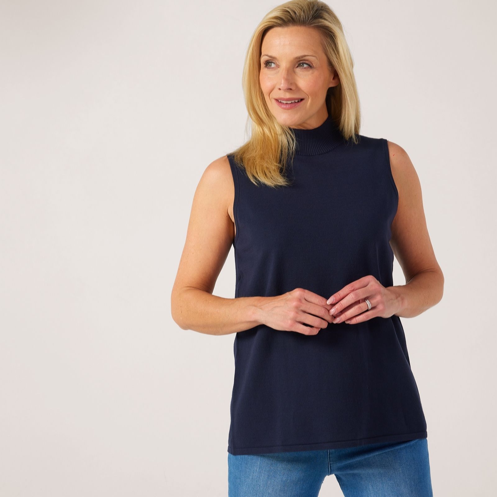 MarlaWynne Collection Viscose Blend Mock-Neck Sleeveless Top