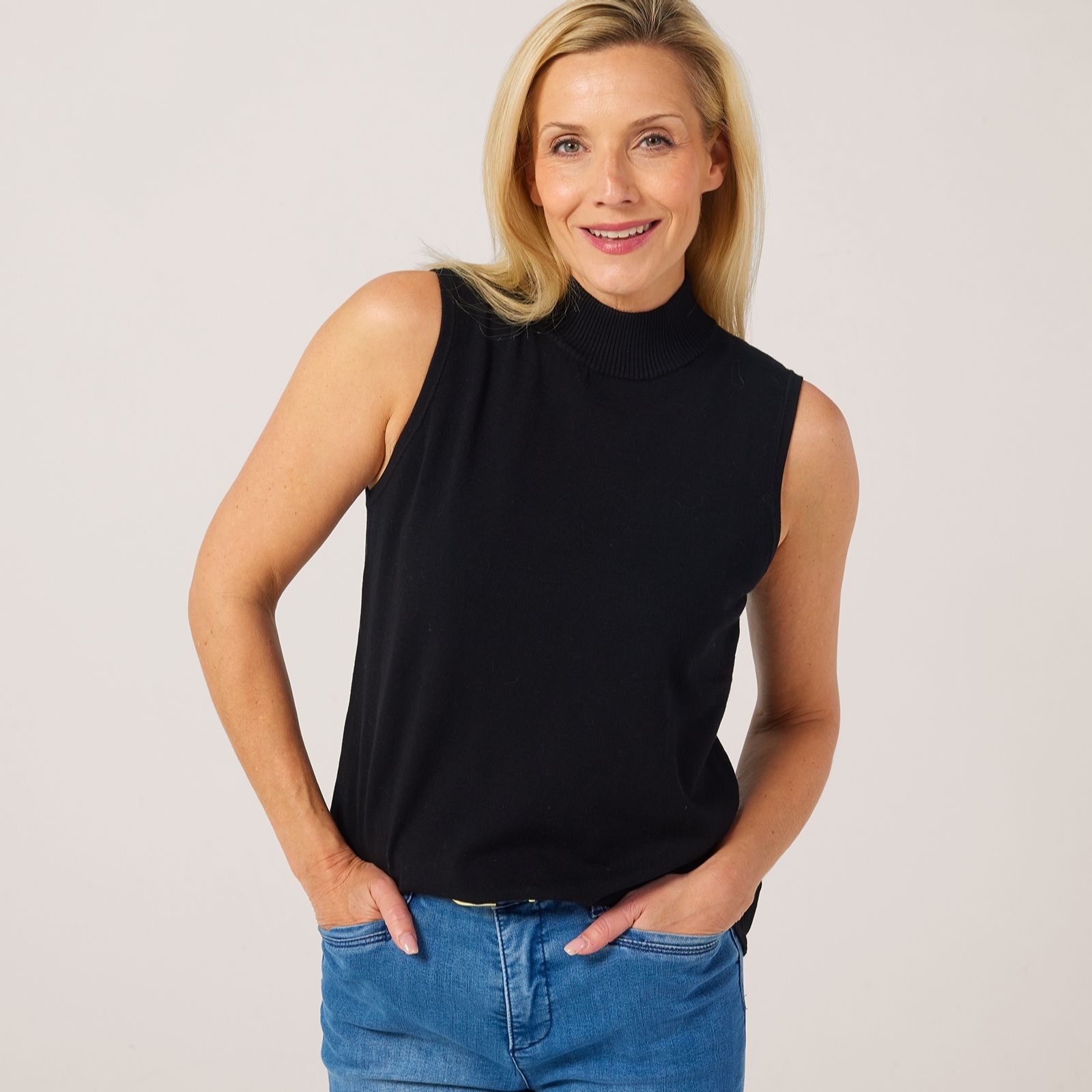 MarlaWynne Collection Viscose Blend Mock-Neck Sleeveless Top