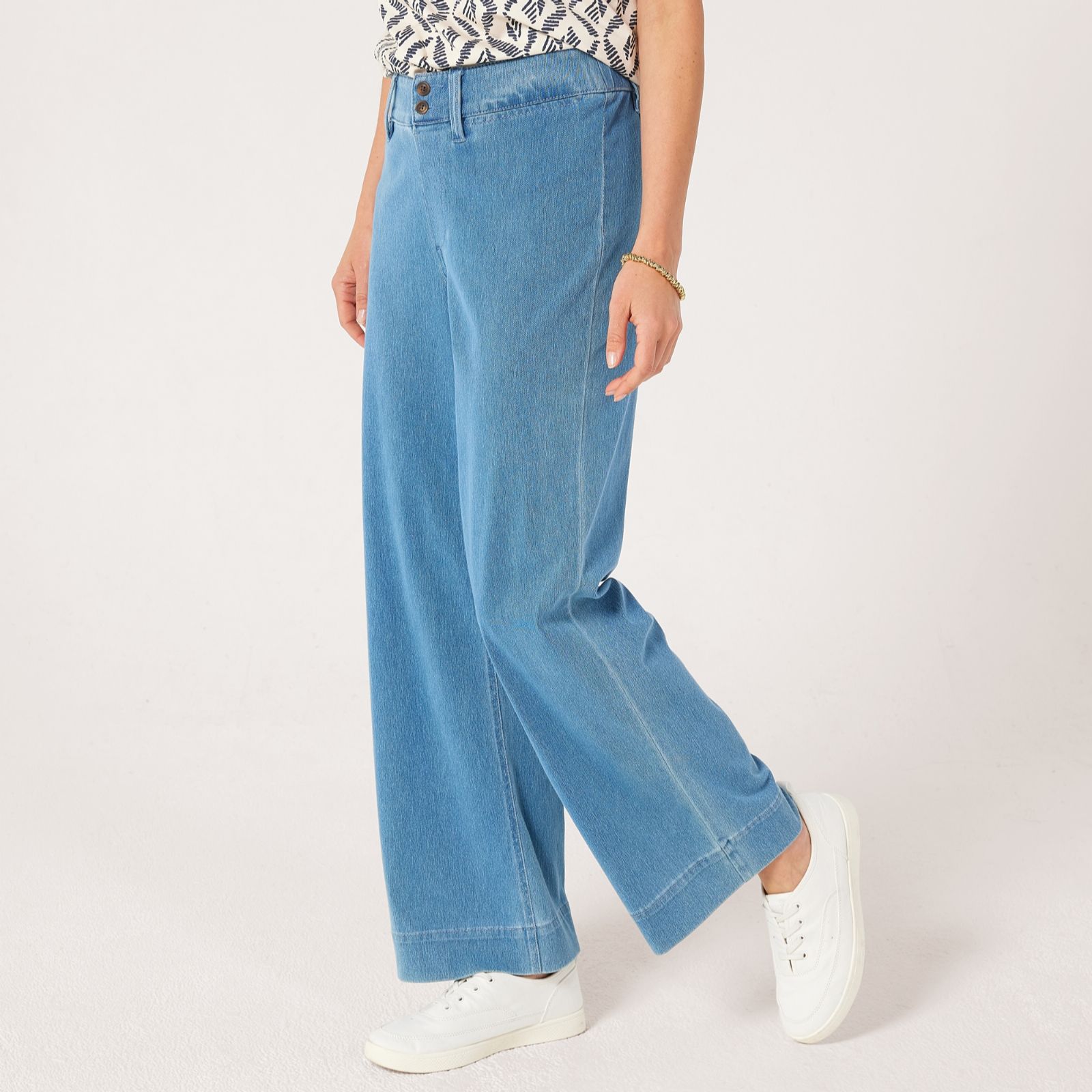 Denim & Co. Comfy Knit Air Denim Pull On Wide Leg Jean Style Standard