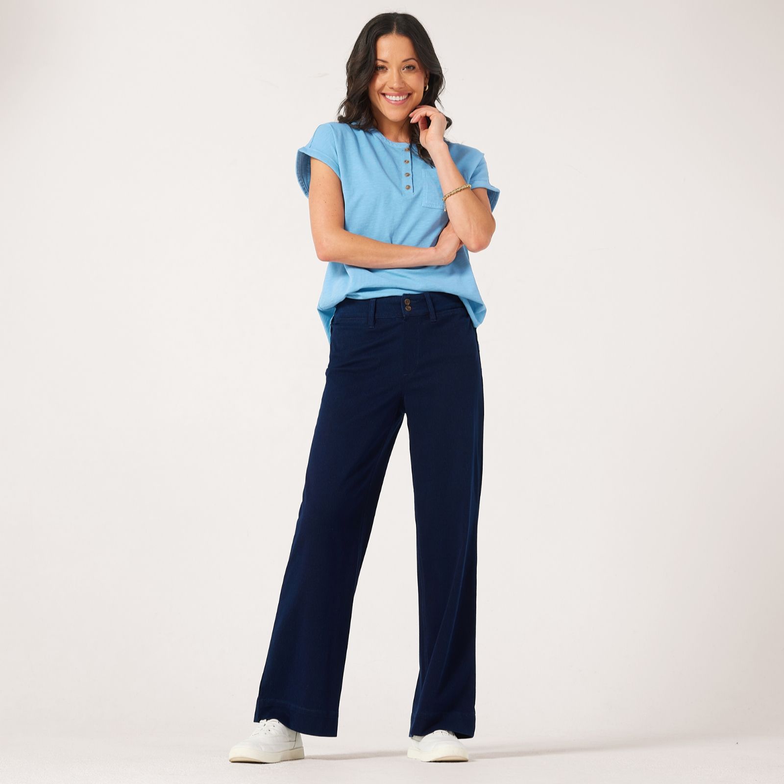 Denim & Co. Comfy Knit Air Denim Pull On Wide Leg Jean Style Standard