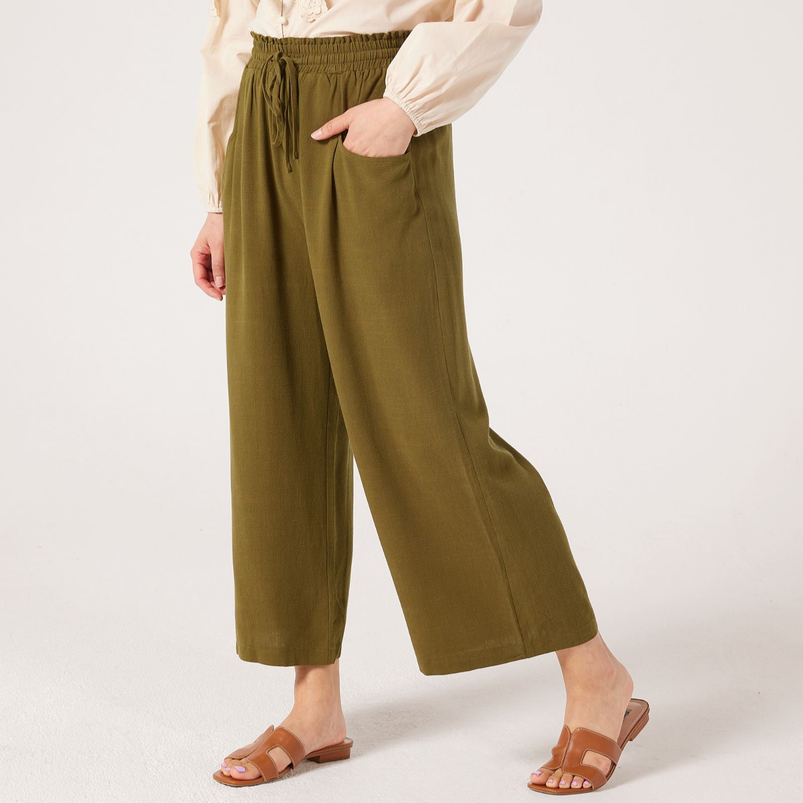 Izabel London Elasticated Waist Linen Blend Cropped Trouser Standard