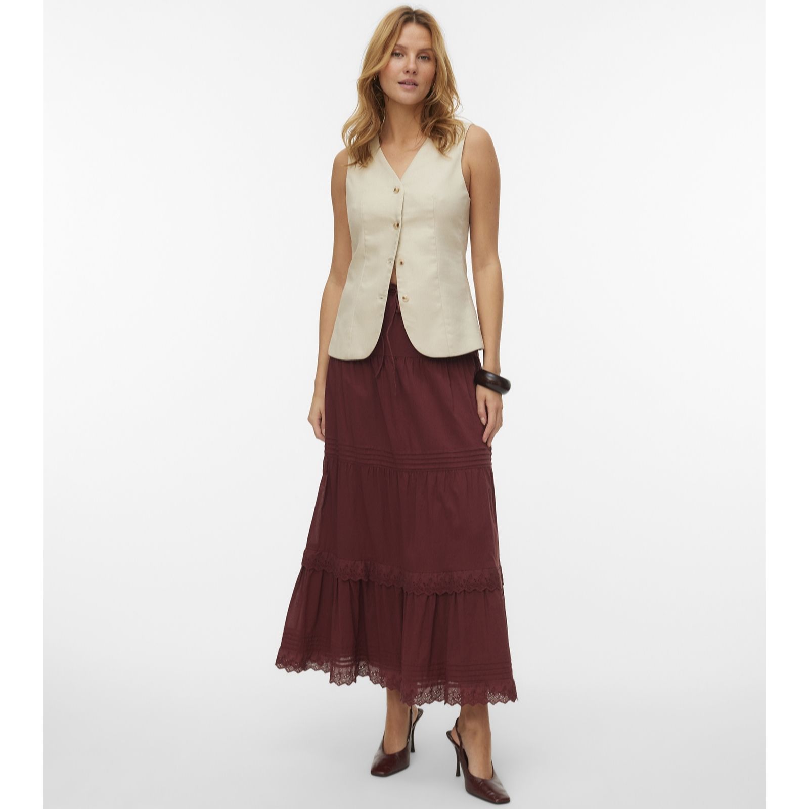 Vero Moda Sandy High Waisted Tiered Ankle Skirt