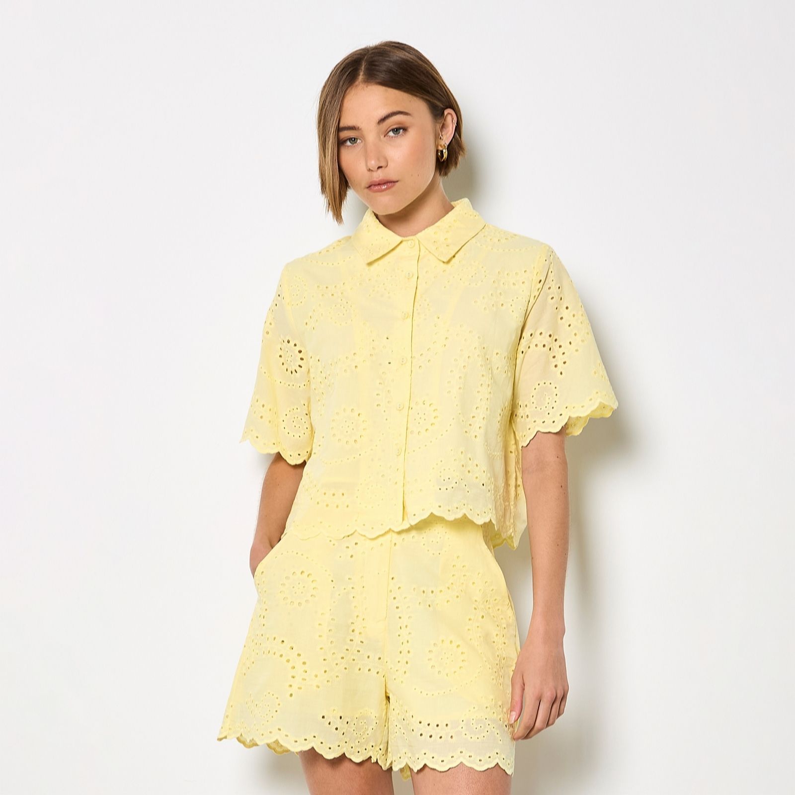 Apricot Scallop Edge Broderie Shirt