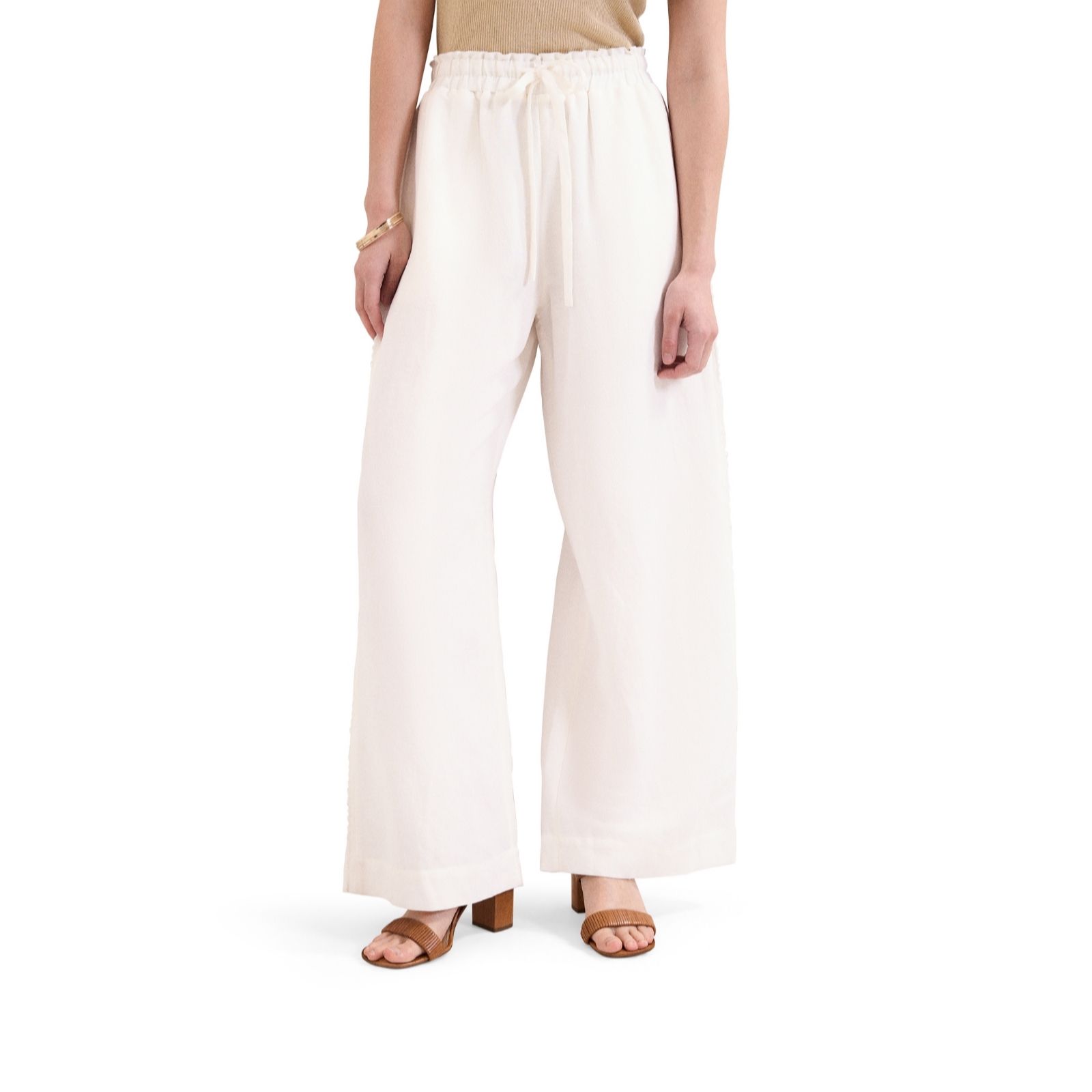 Phase Eight Rowan Pull On Linen Blend White Trousers with Stretch Drawstring