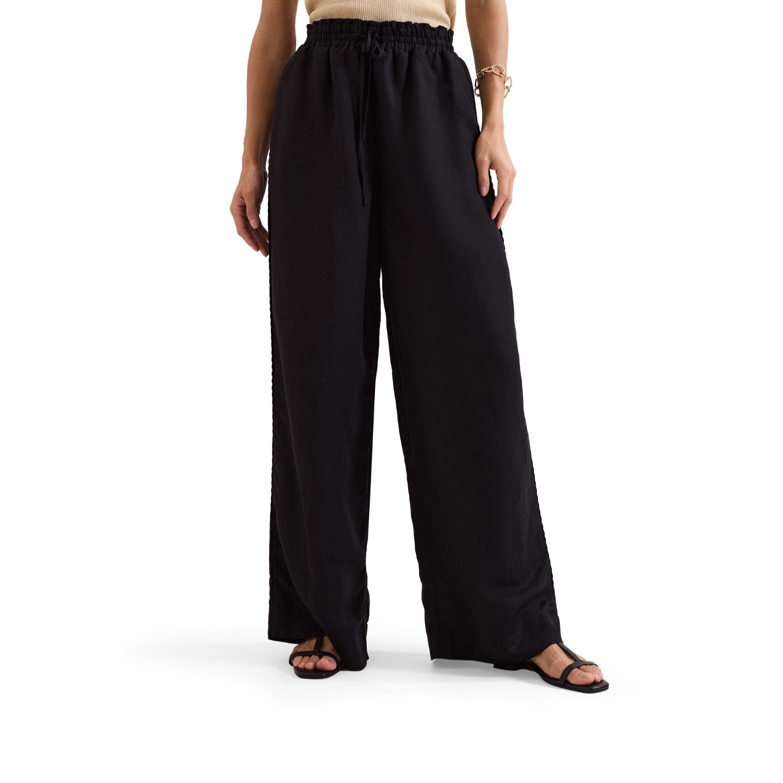 Phase Eight Rowan Pull On Linen Blend White Trousers with Stretch Drawstring