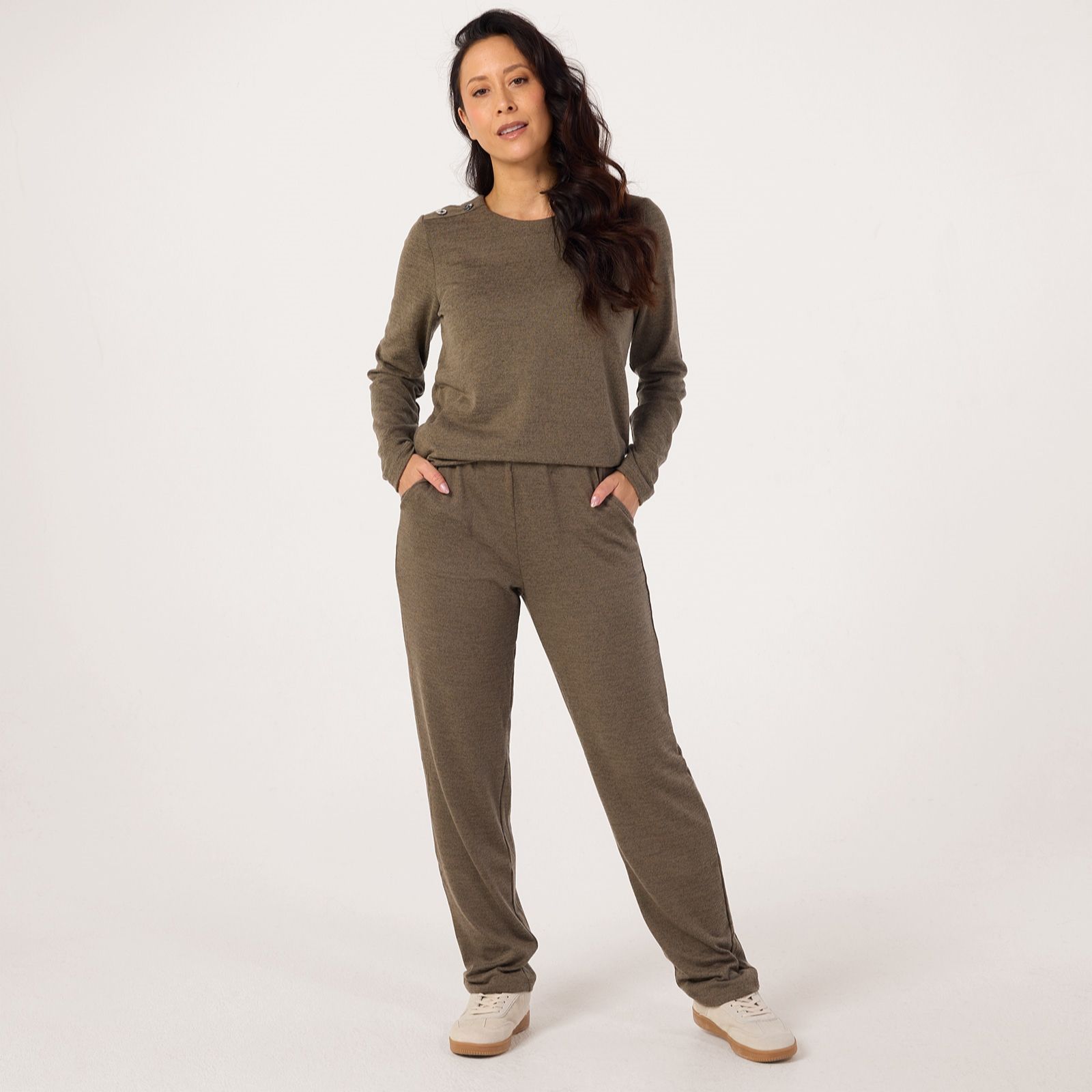 Denim & Co Pull On Knit Straight Leg Trousers With Pockets Standard
