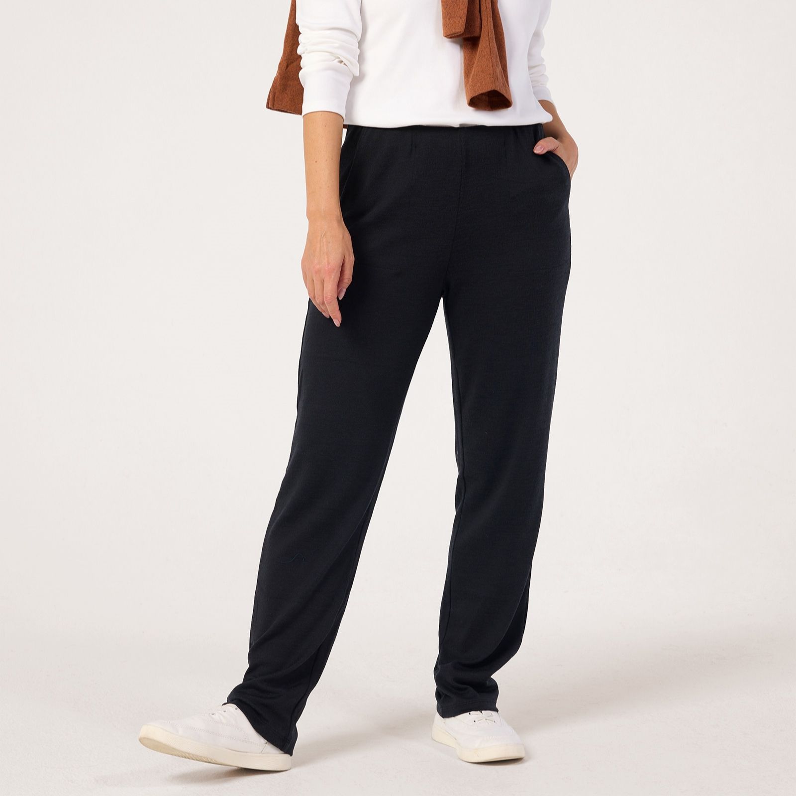 Denim & Co Pull On Knit Straight Leg Trousers With Pockets Standard