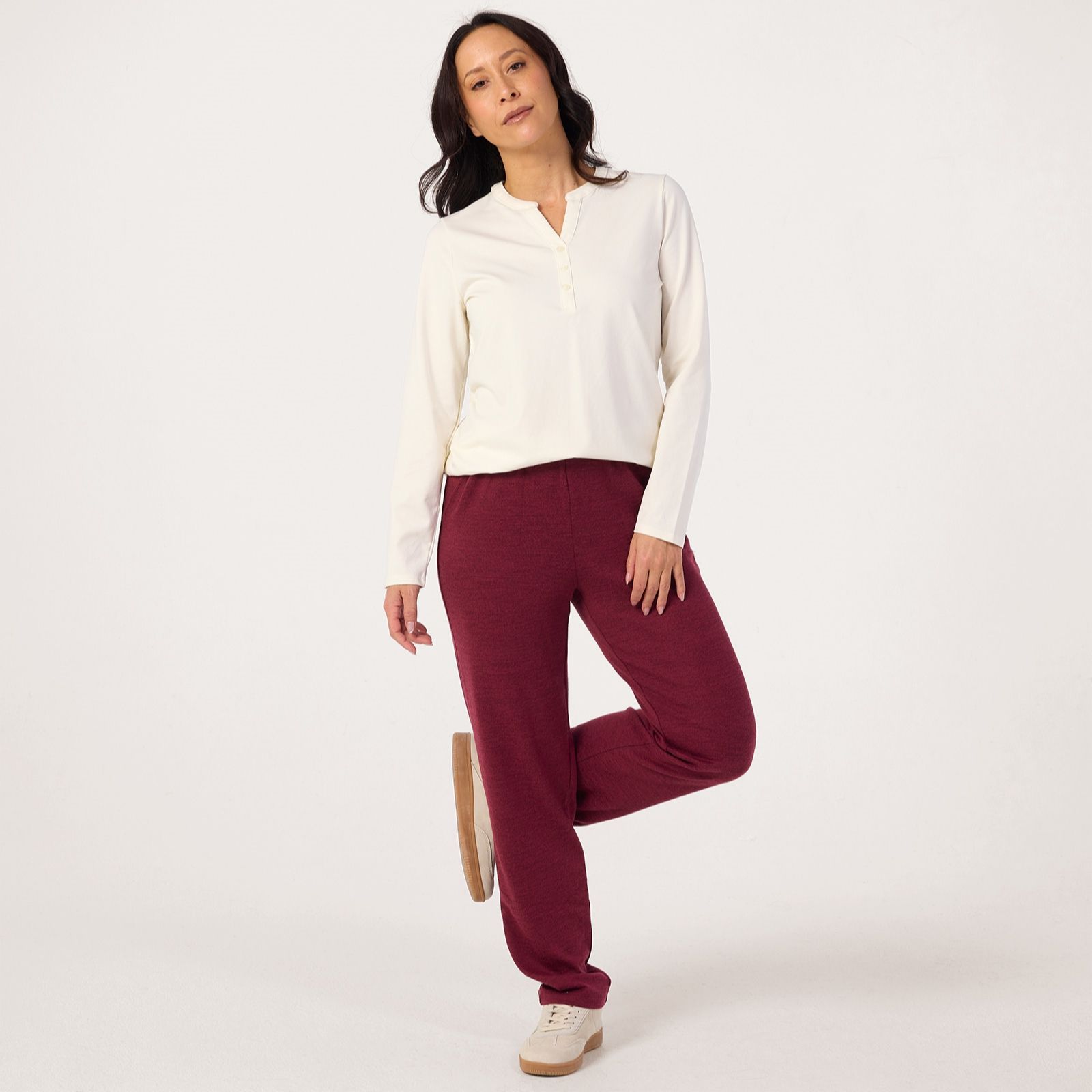 Denim & Co Pull On Knit Straight Leg Trousers With Pockets Standard