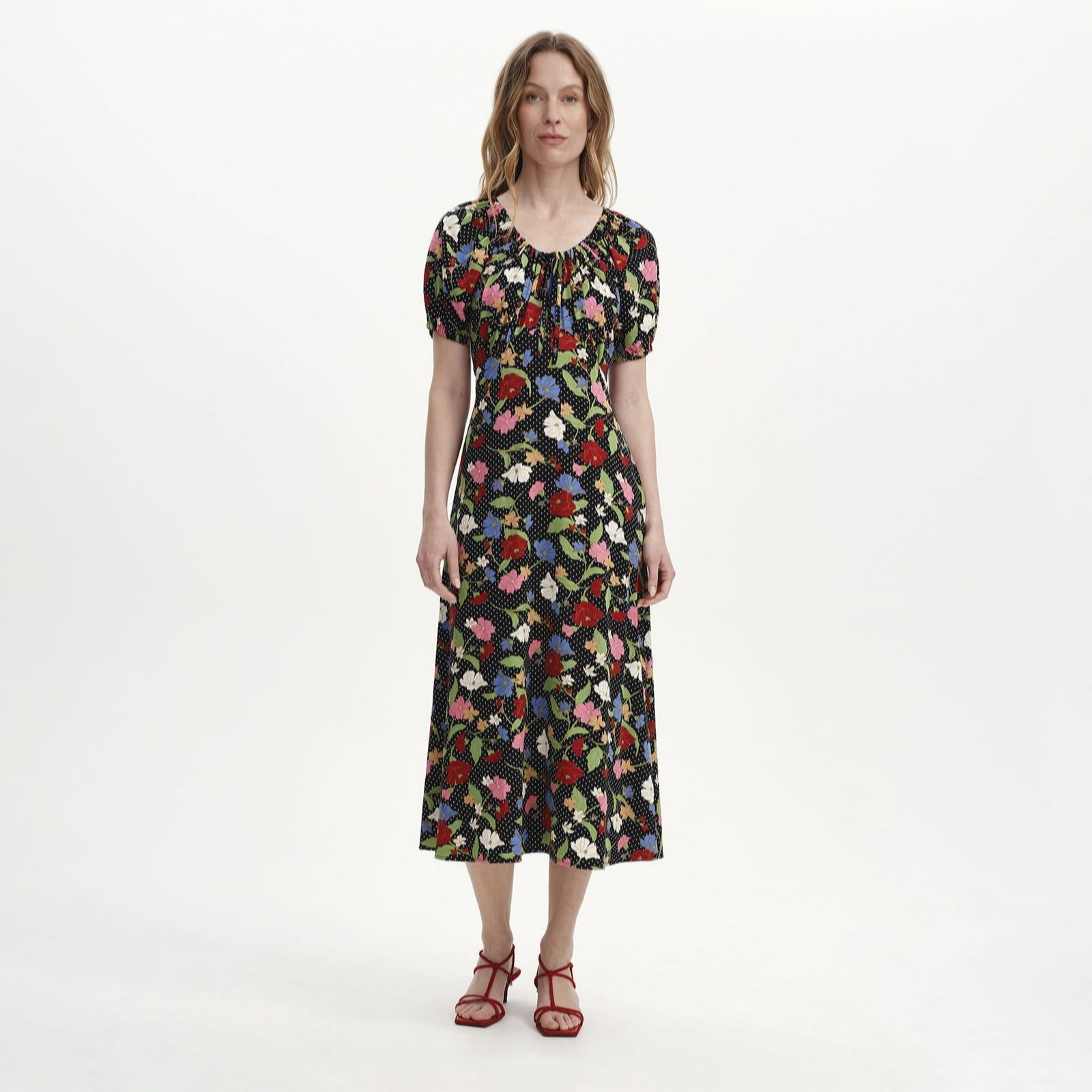 Finery London Jada Floral Print Dress with Puff Sleeve Petite