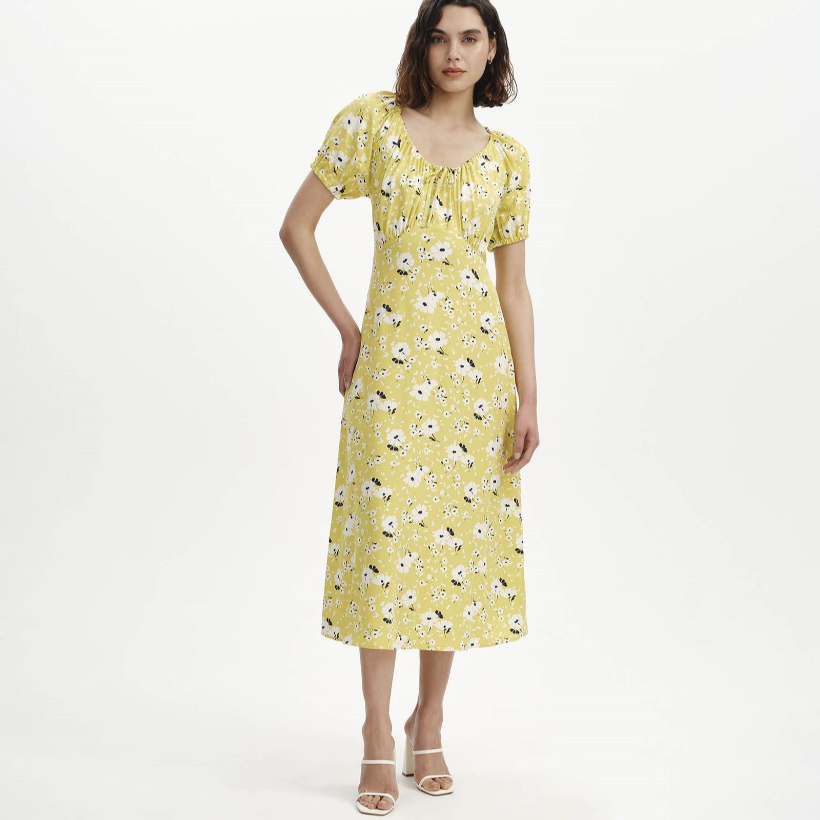 Finery London Jada Floral Print Dress with Puff Sleeve Petite