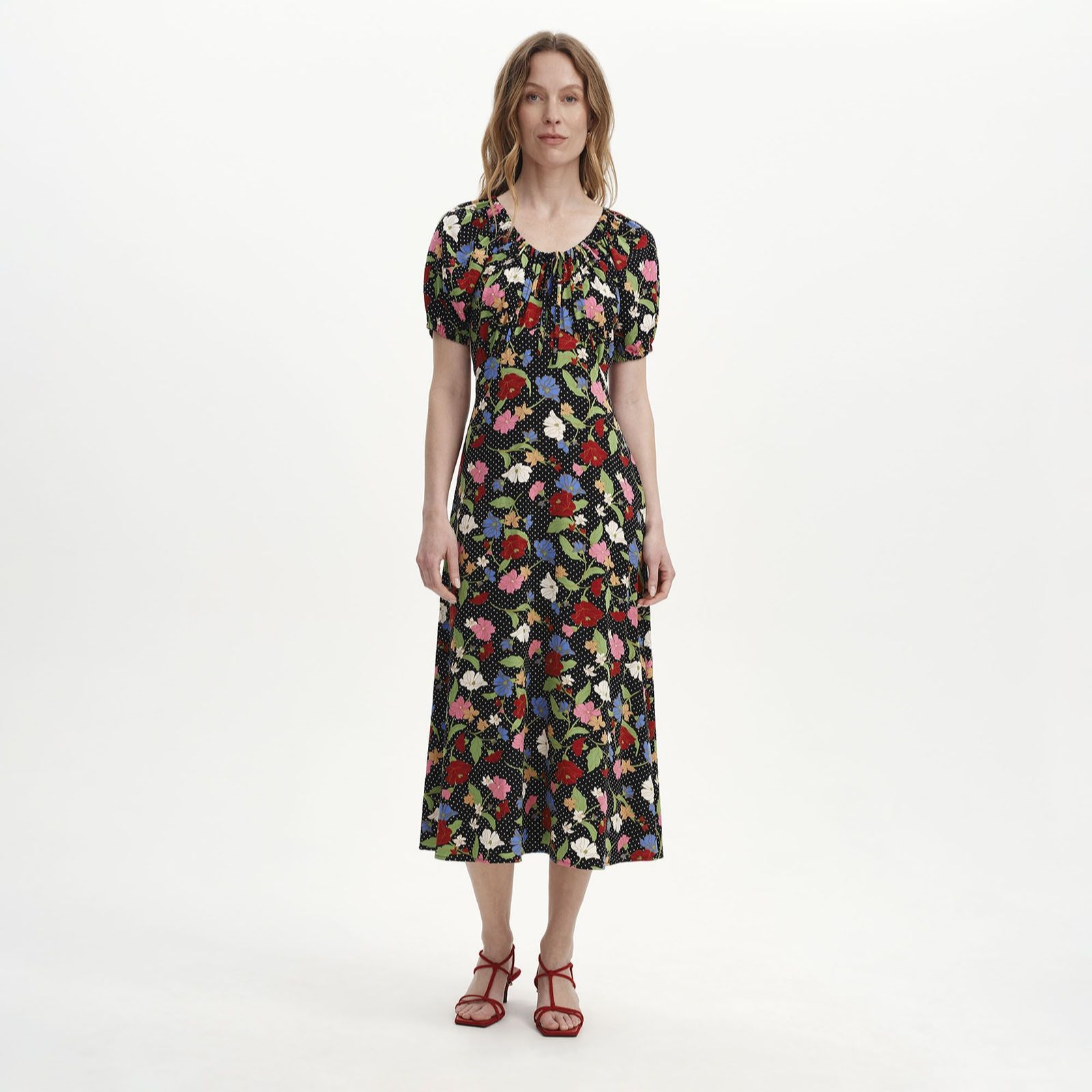 Finery London Jada Floral Print Dress with Puff Sleeve Petite