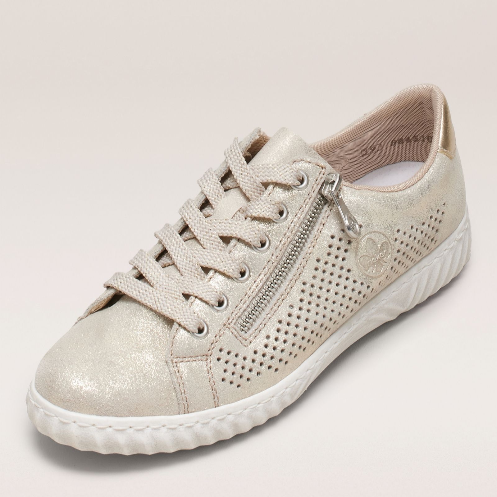 Outlet Rieker Leather Perforated Metallic Trainer - QVC UK