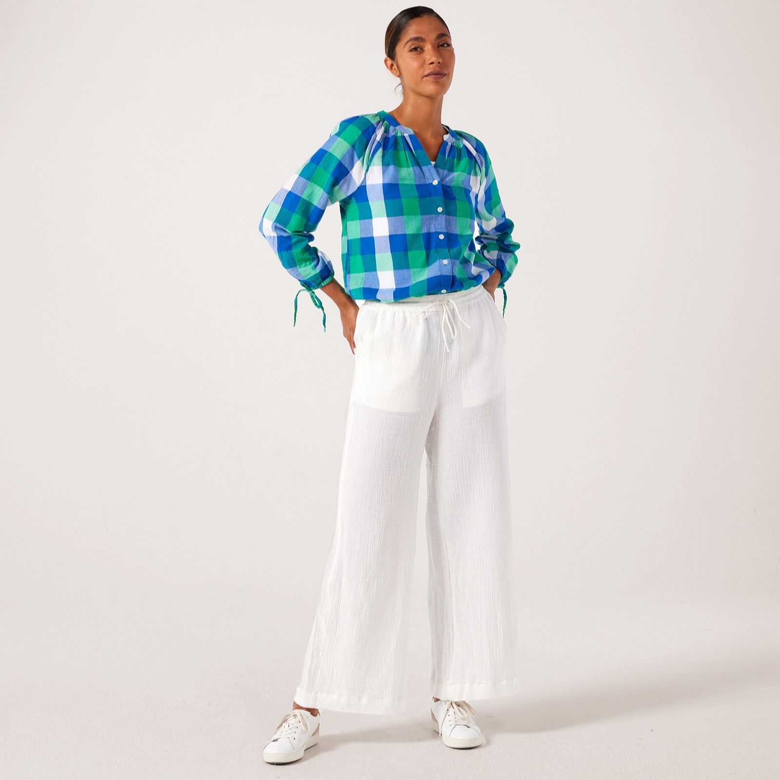 Denim & Co. Cheese Cloth Wide Leg Trouser Petite