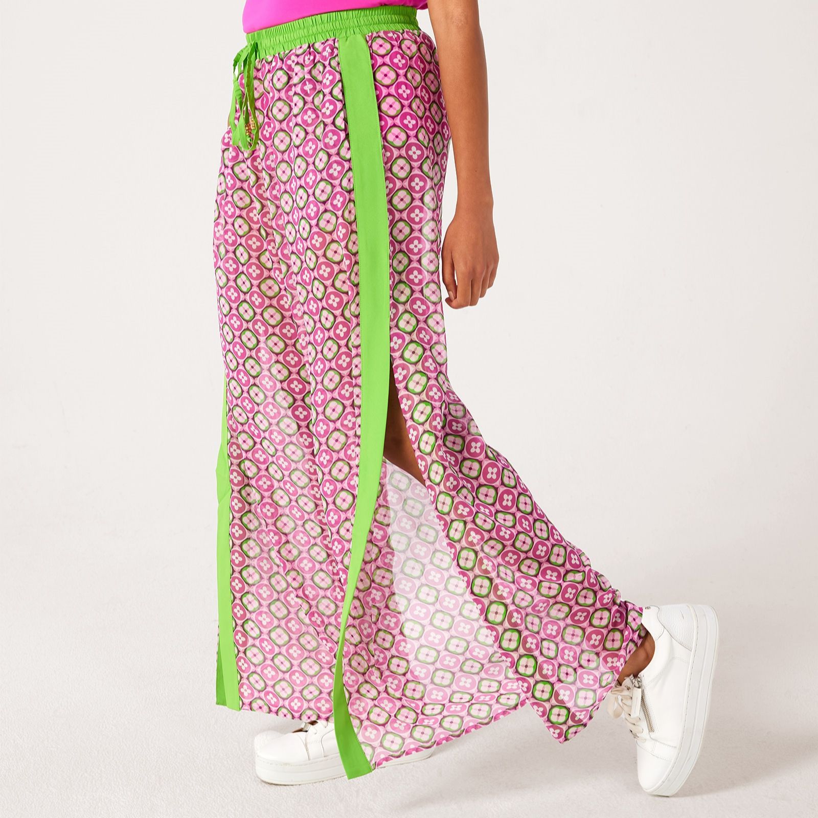 Malissa J Semi Sheer Trousers Elastic Waist And Contrast Trims