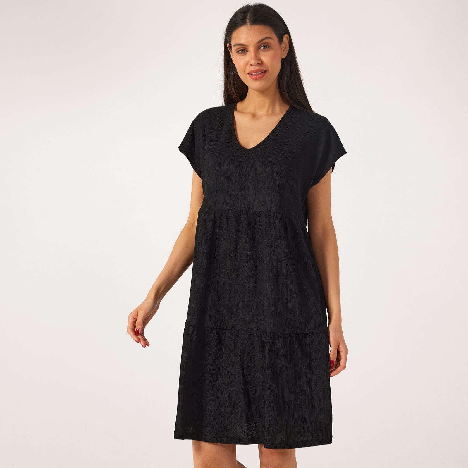 Kim & Co Stretch Crinkle Knit Tiered Dress