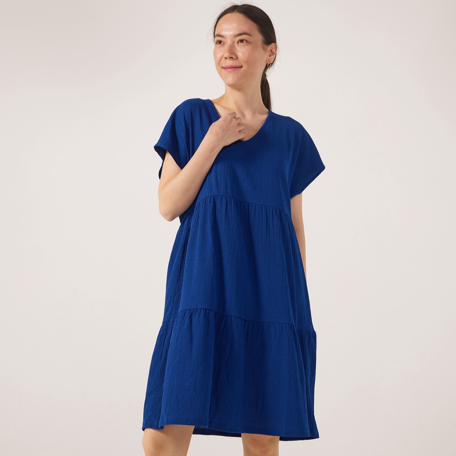 Kim & Co Stretch Crinkle Knit Tiered Dress