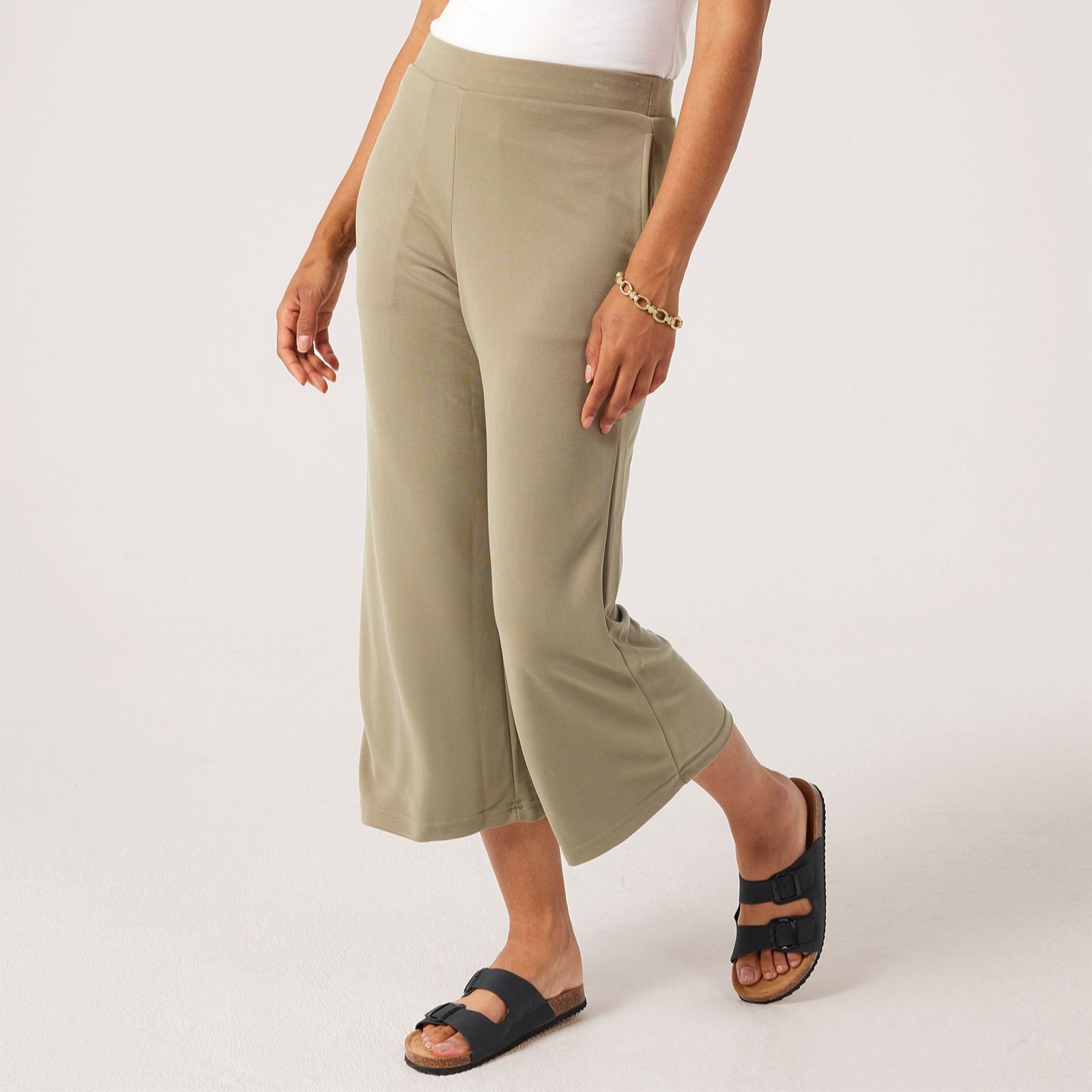 MarlaWynne Collection Light Faux Suede Jersey Wide Leg Drop Trousers