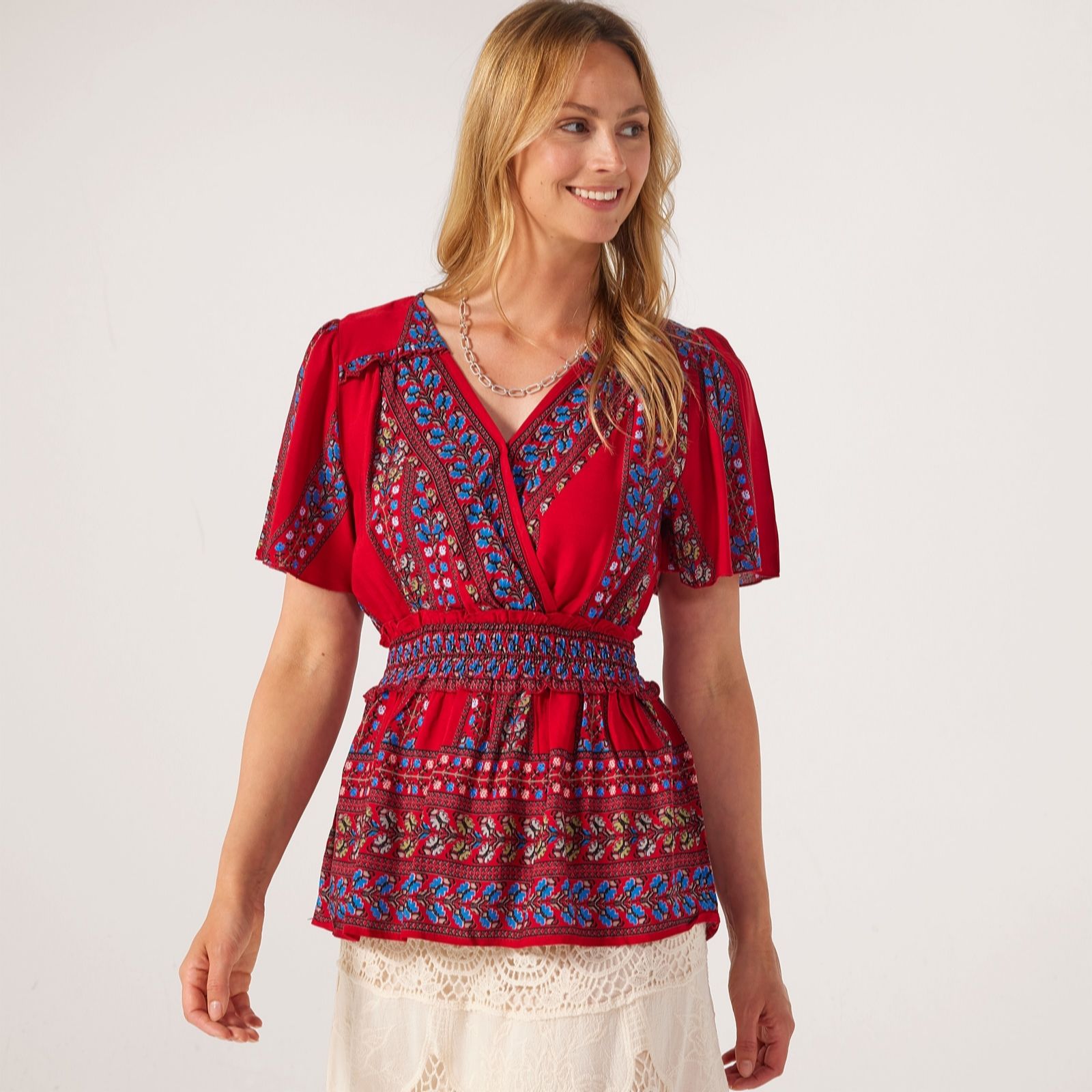 Izabel London Shirred Waist Printed Top