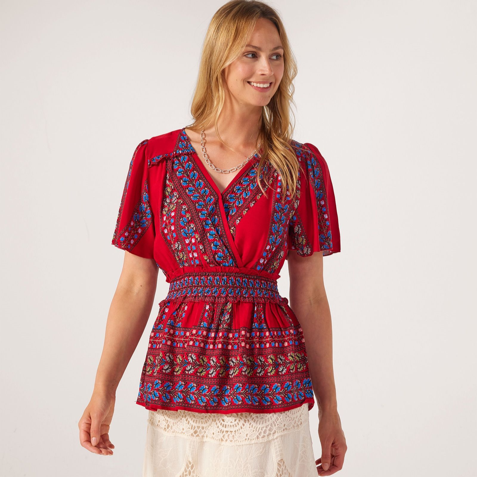Izabel London Shirred Waist Printed Top