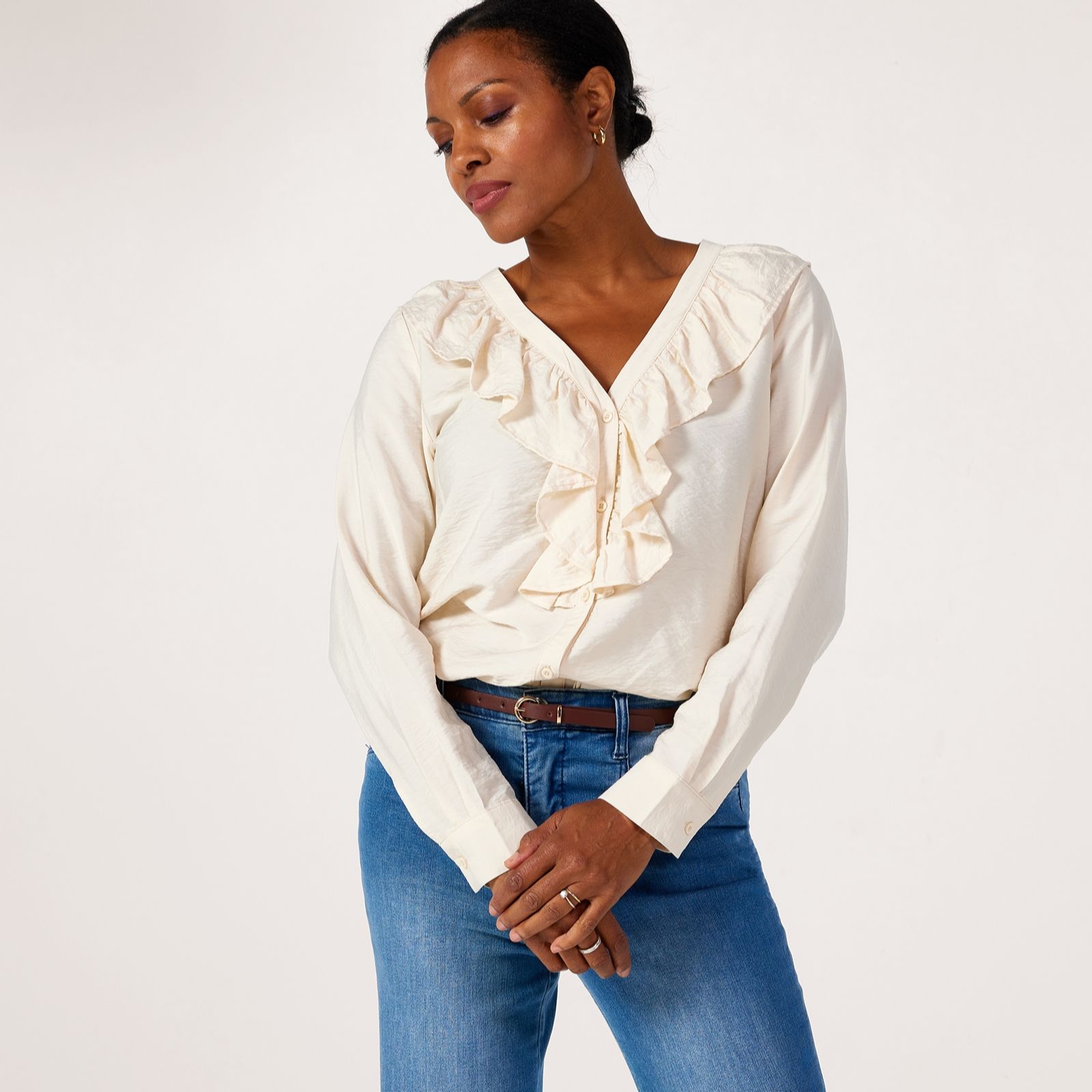 JDY Evie V-Neck Frill Shirt