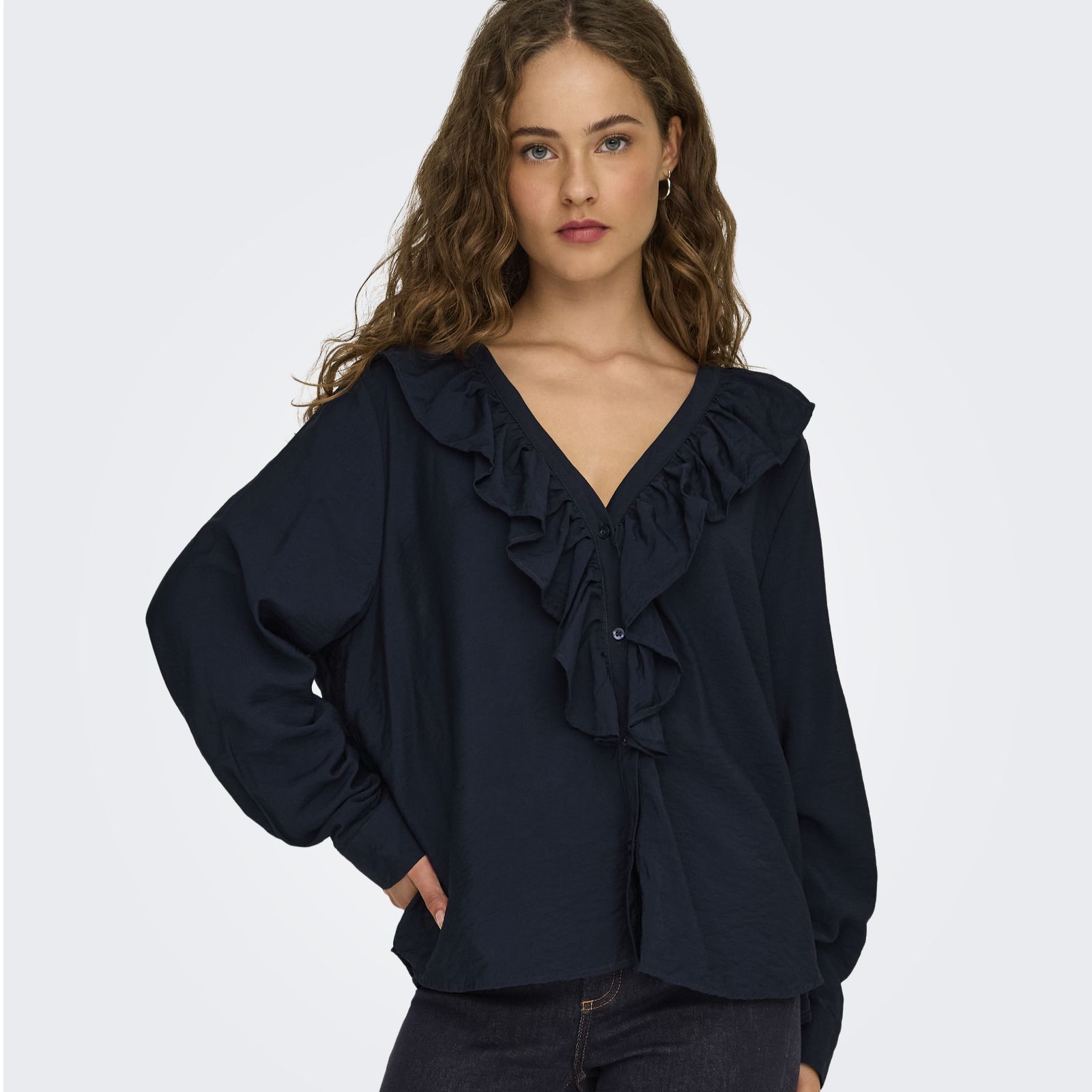JDY Evie V-Neck Frill Shirt