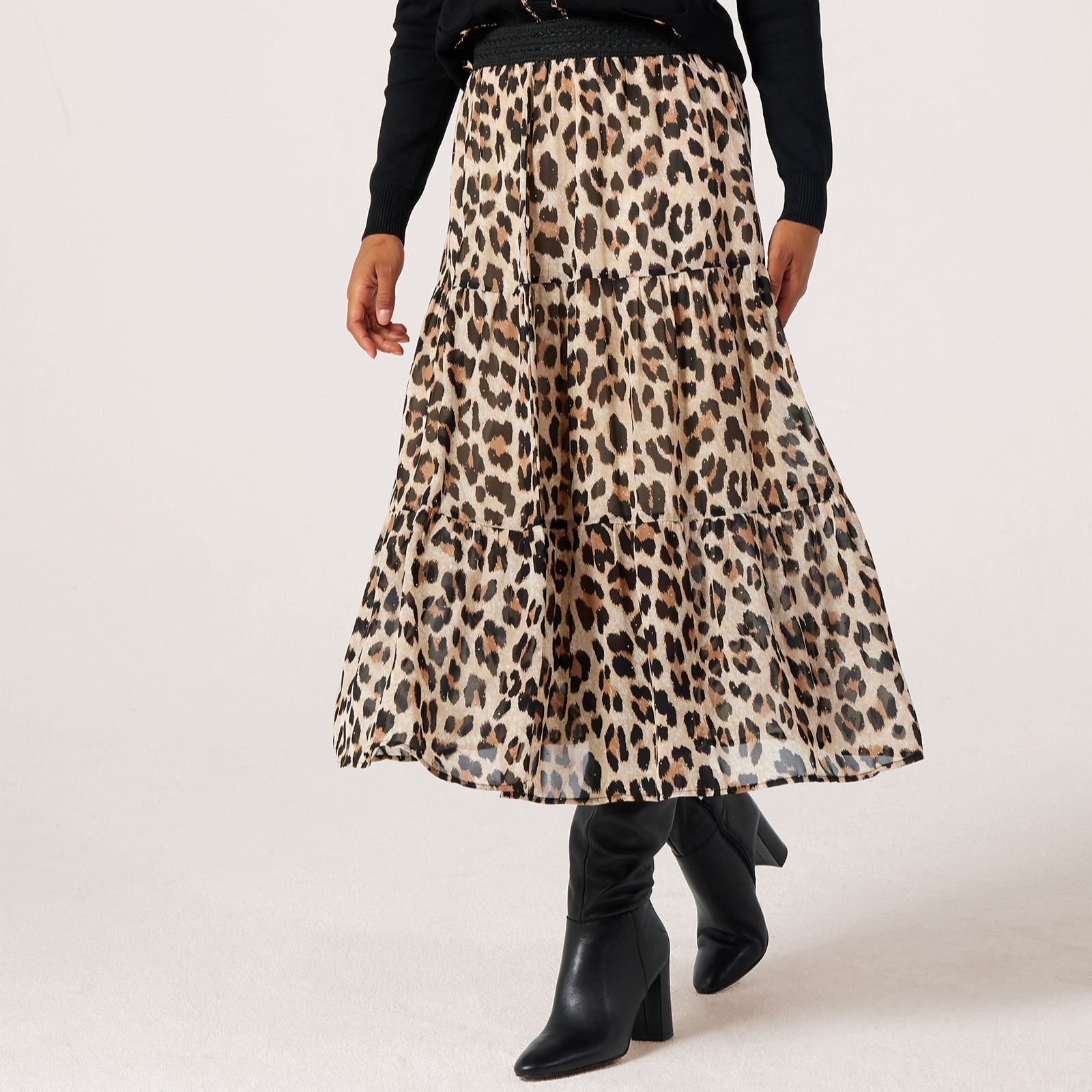 Malissa J Lined Tiered Long Printed Skirt