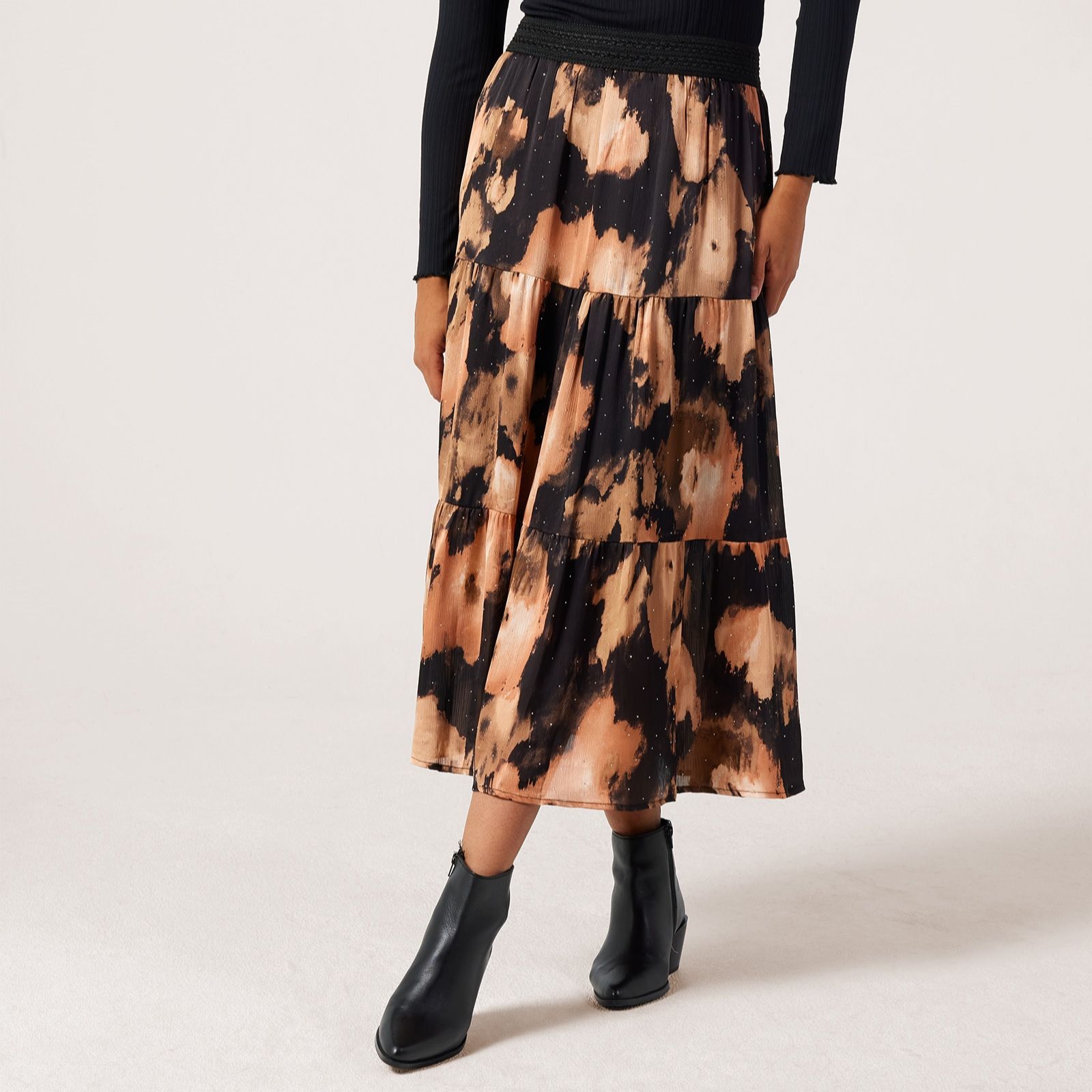 Malissa J Lined Tiered Long Printed Skirt
