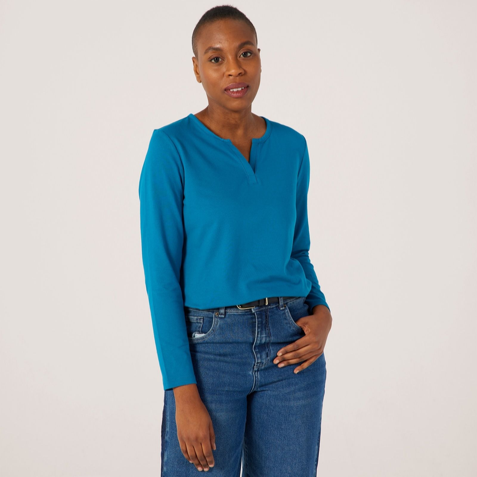 Denim & Co. Essentials Perfect Jersey Split Neck Tunic
