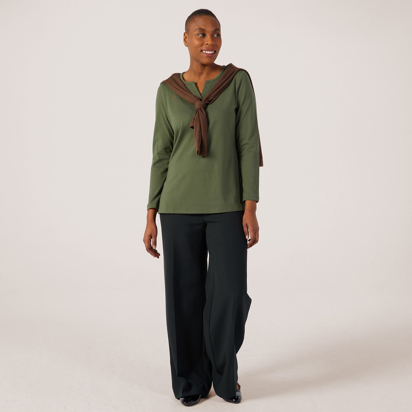 Denim & Co. Essentials Perfect Jersey Split Neck Tunic