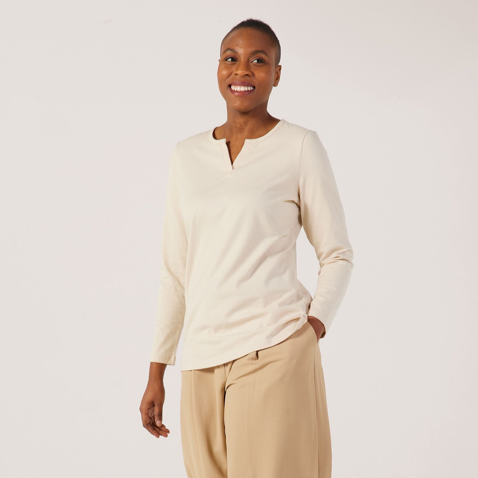 Denim & Co. Essentials Perfect Jersey Split Neck Tunic