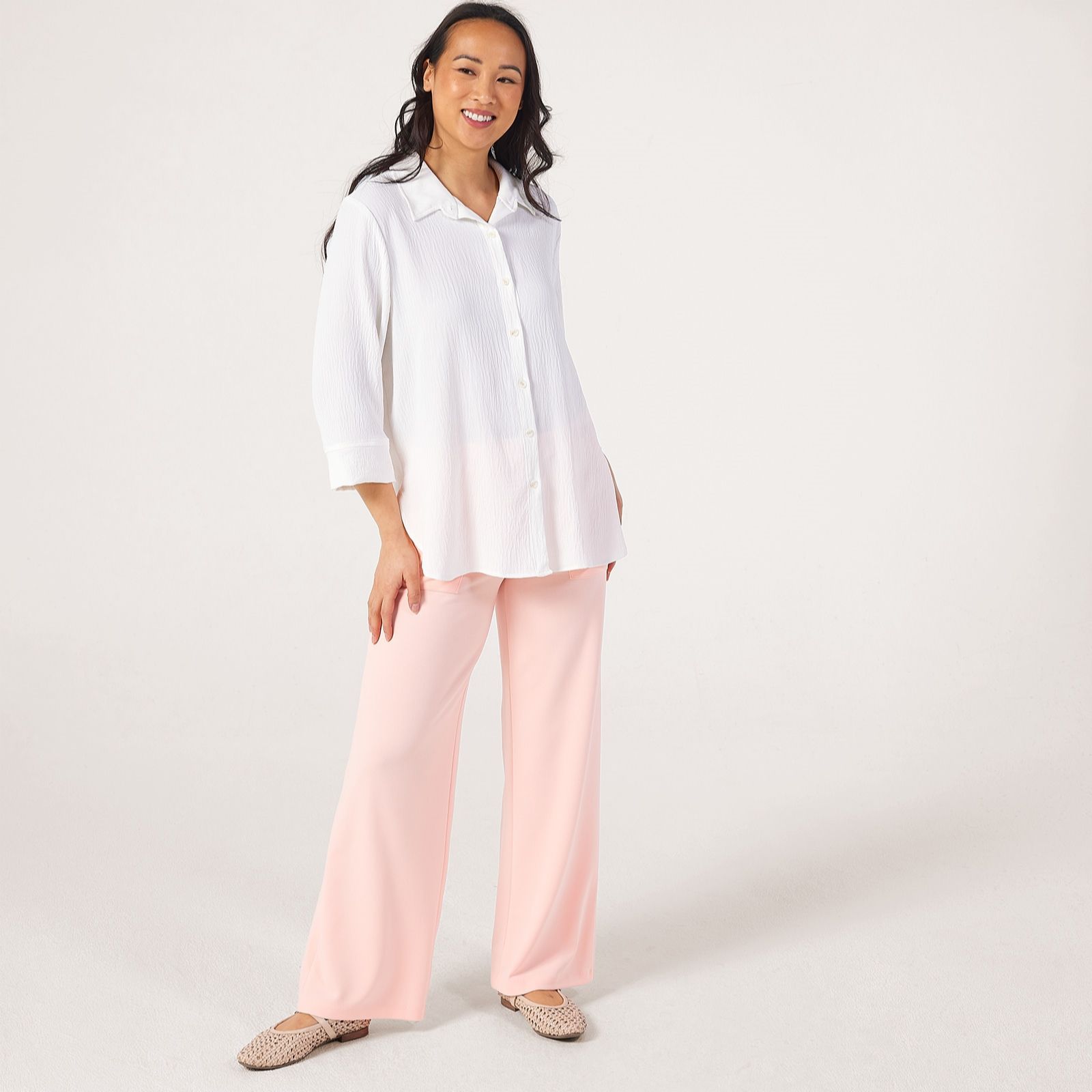 Kim & Co Karli Crinkle Poplin Relaxed Shirt with Cuff