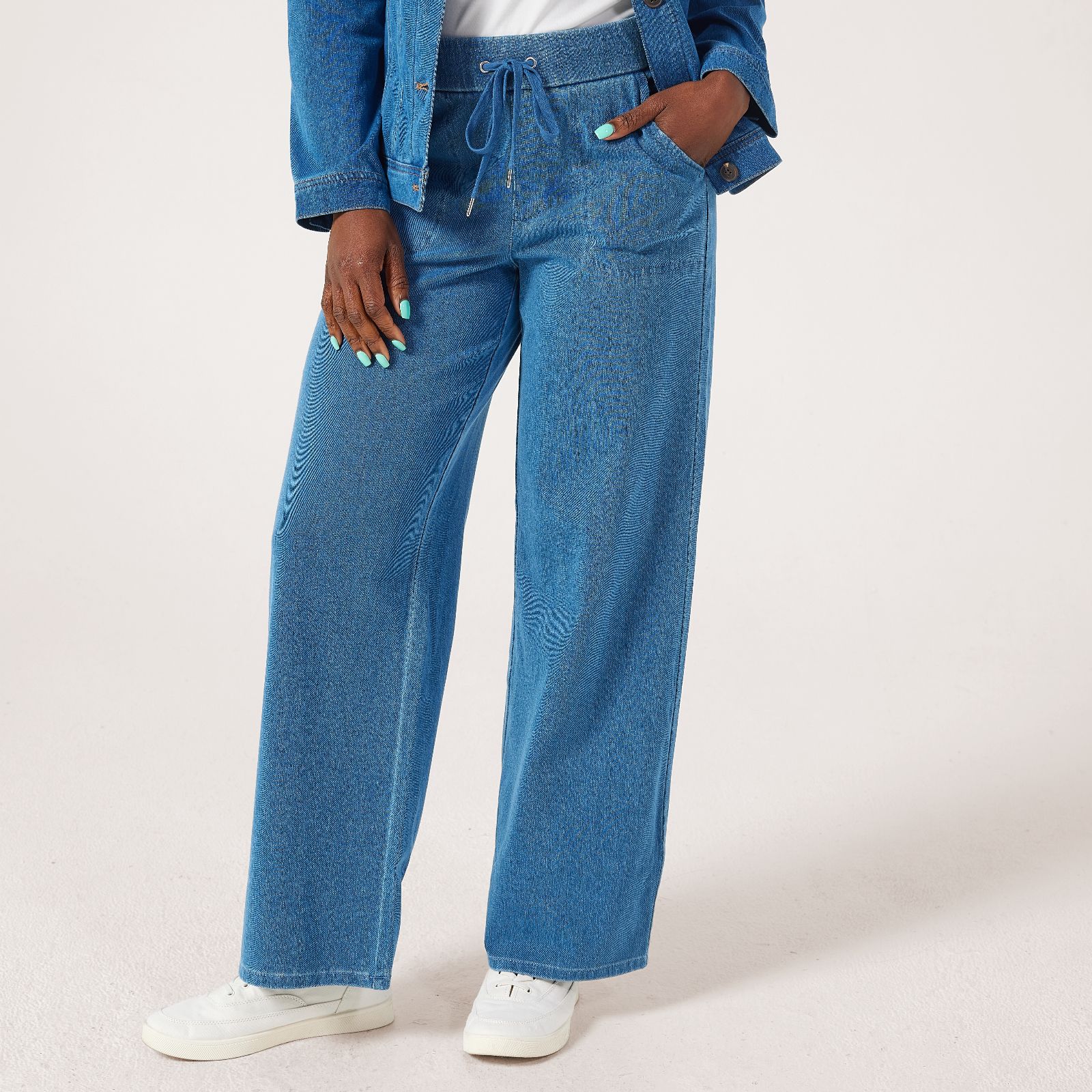 Denim & Co. Comfy Knit Wide-Leg Draw Cord Trousers Petite