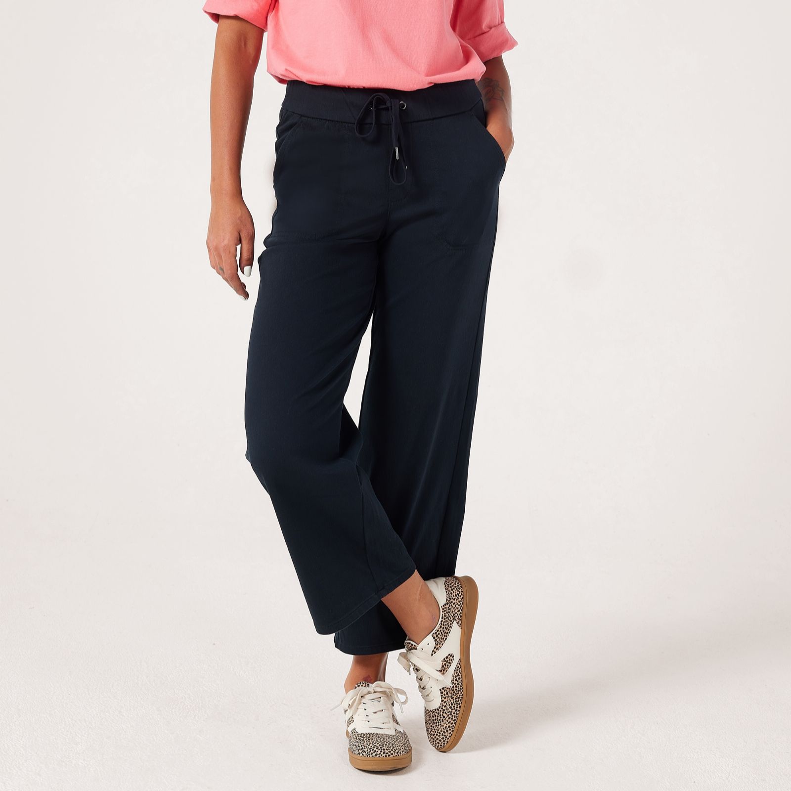 Denim & Co. Comfy Knit Wide-Leg Draw Cord Trousers Petite