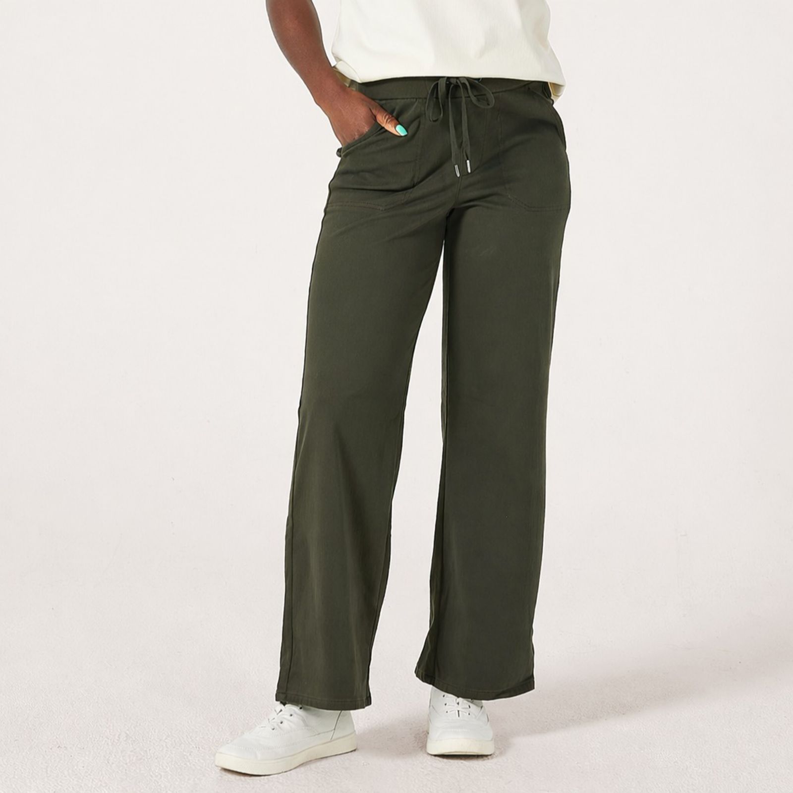 Denim & Co. Comfy Knit Wide-Leg Draw Cord Trousers Petite