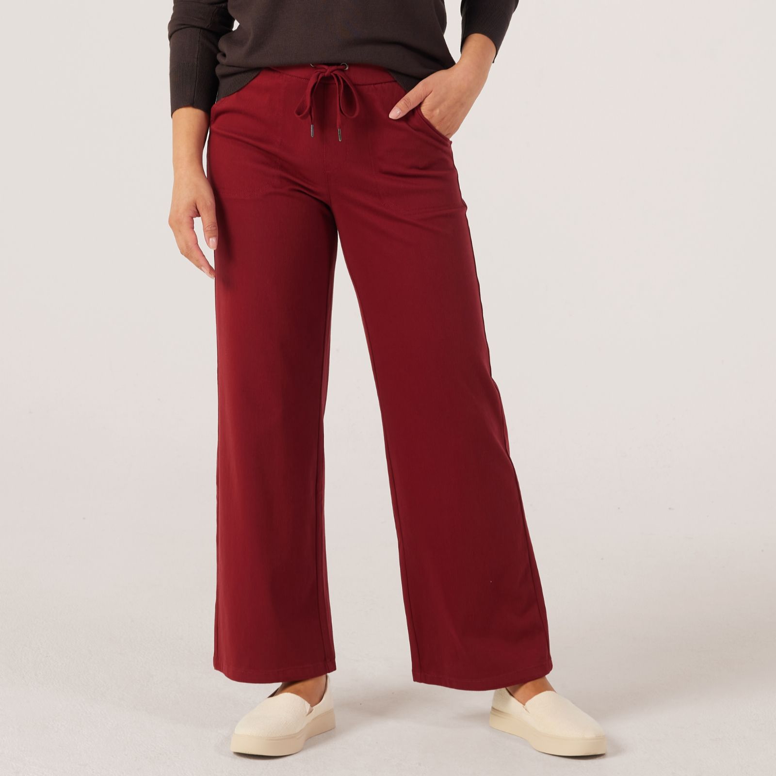 Denim & Co. Comfy Knit Wide-Leg Draw Cord Trousers Petite