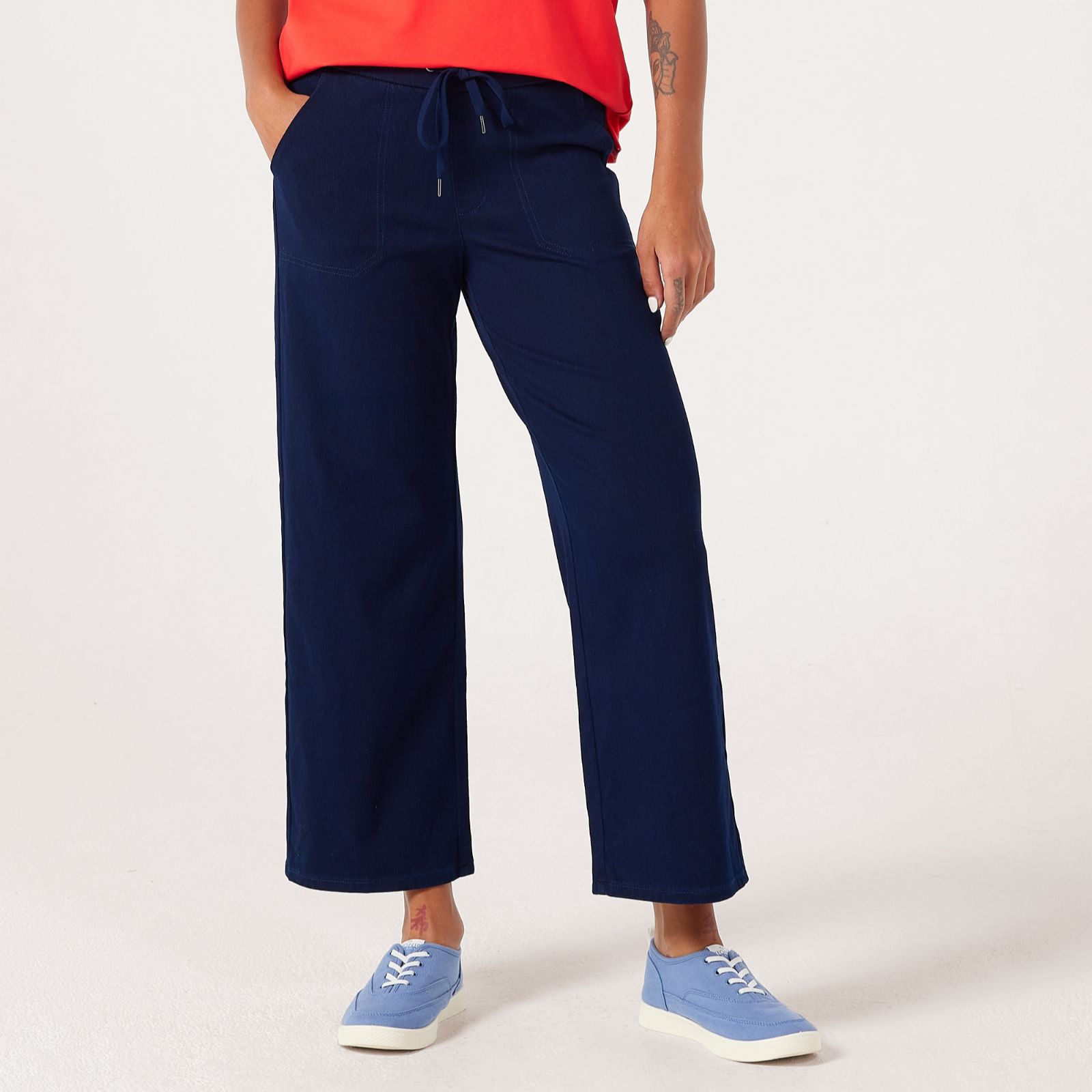 Denim & Co. Comfy Knit Wide-Leg Draw Cord Trousers Petite